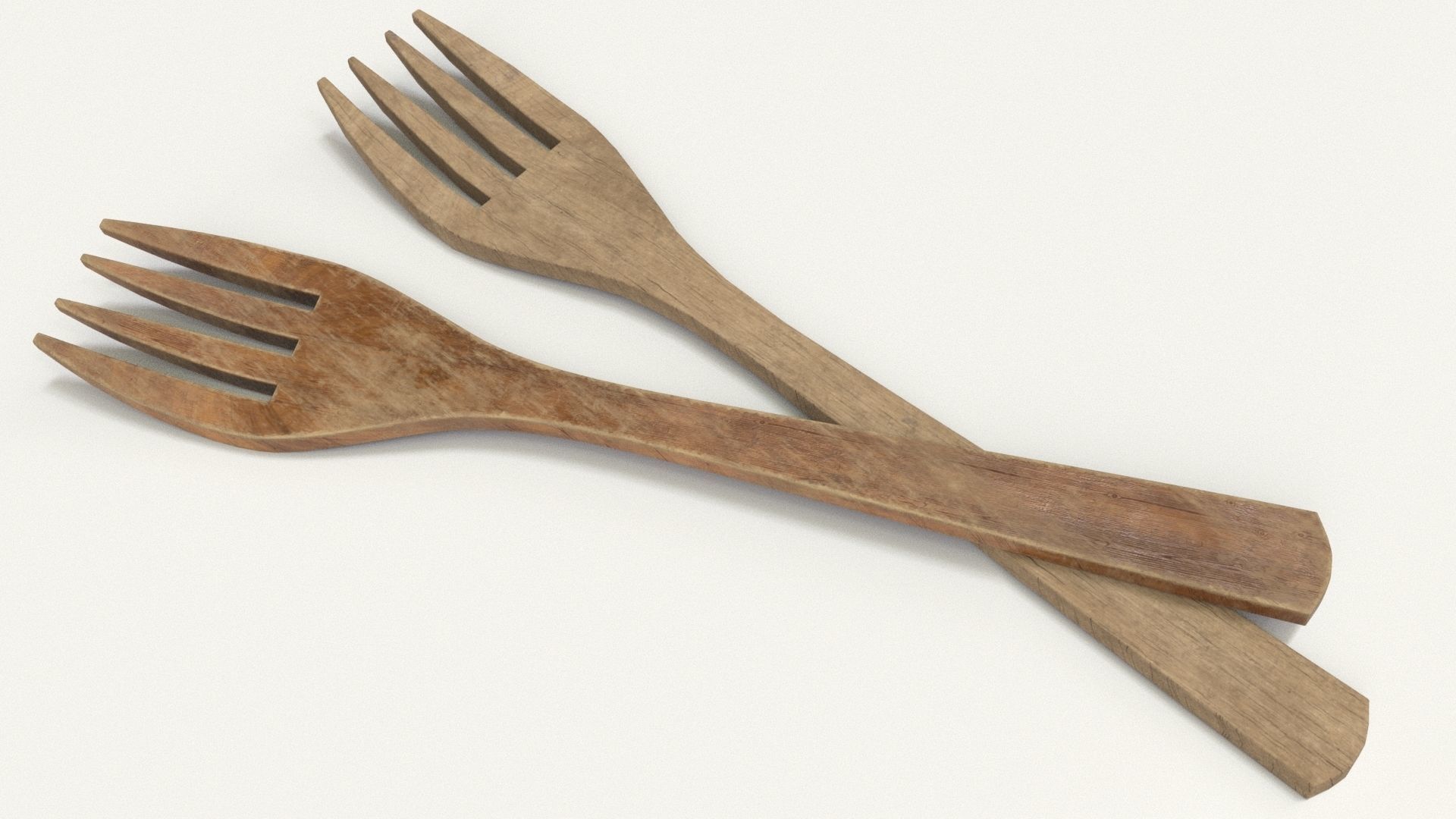Wooden Fork Low-poly 3D model_9