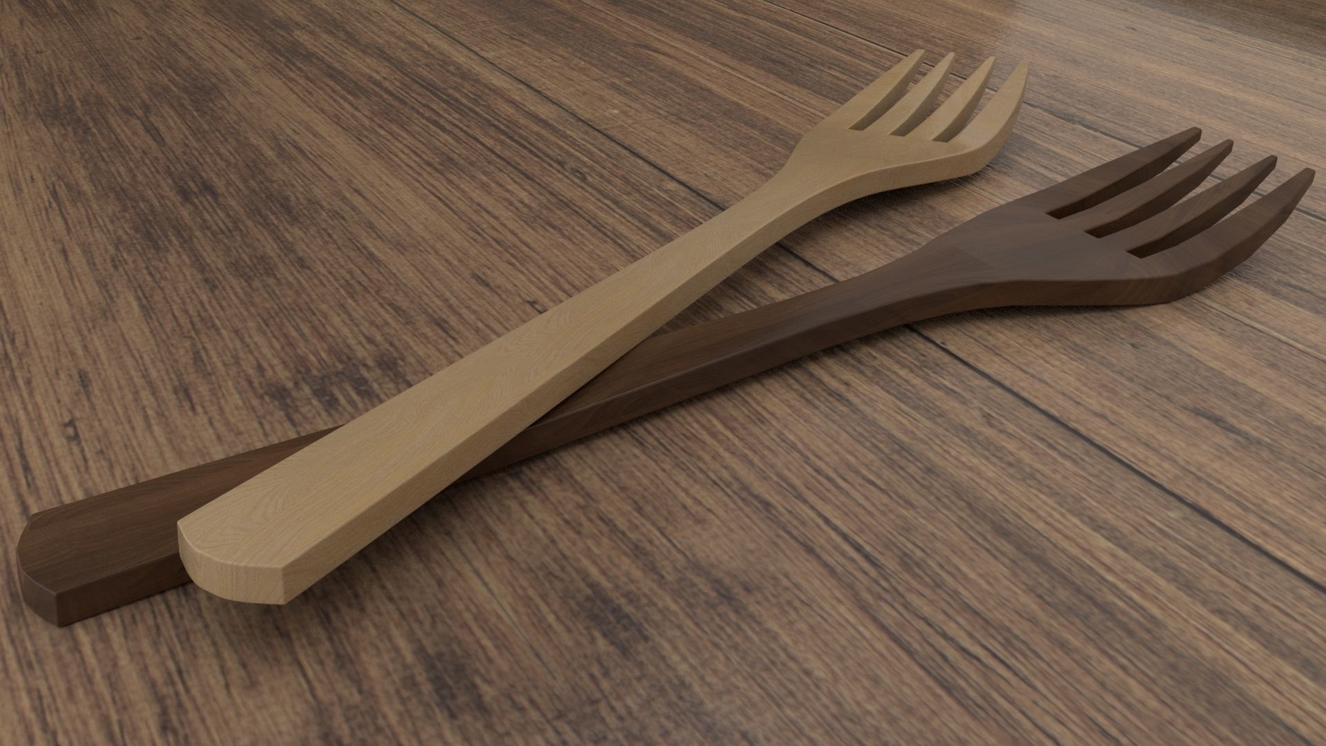 Wooden Fork Low-poly 3D model_23