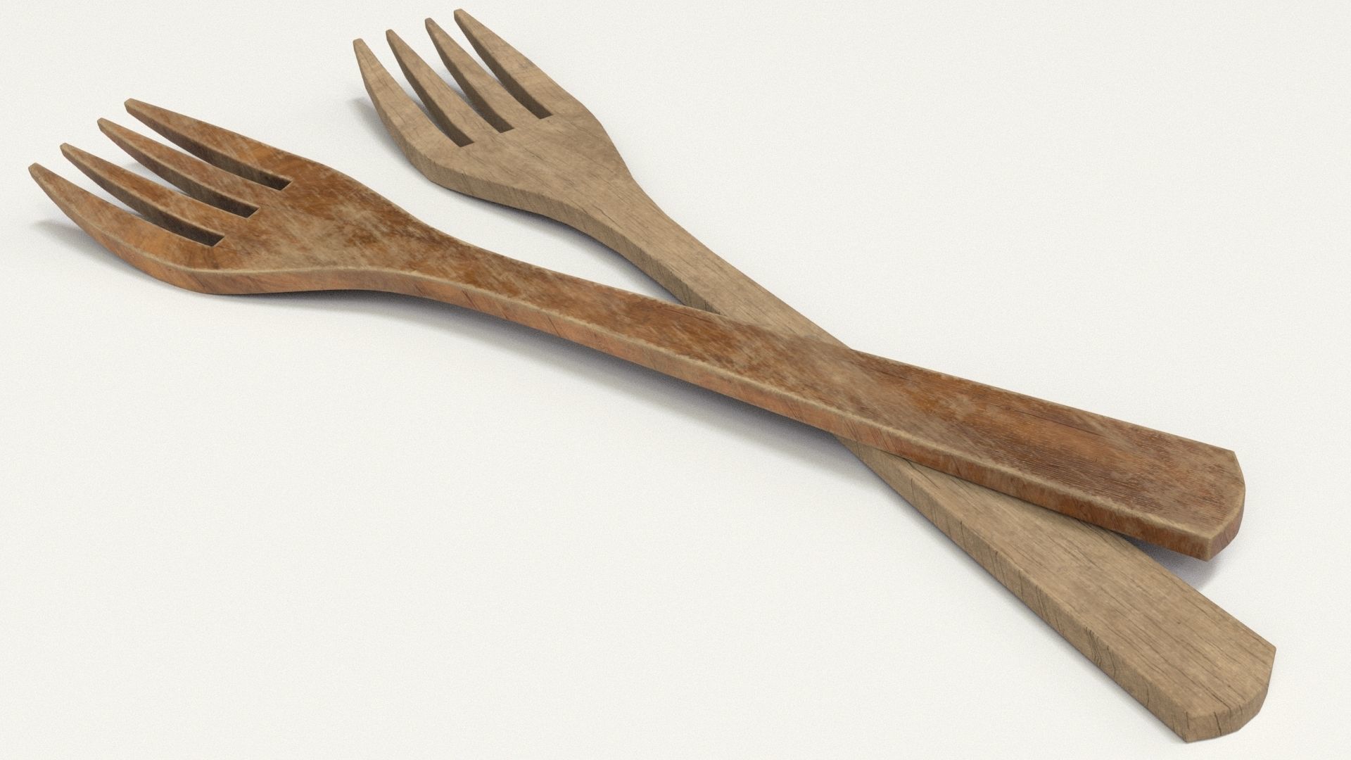 Wooden Fork Low-poly 3D model_10