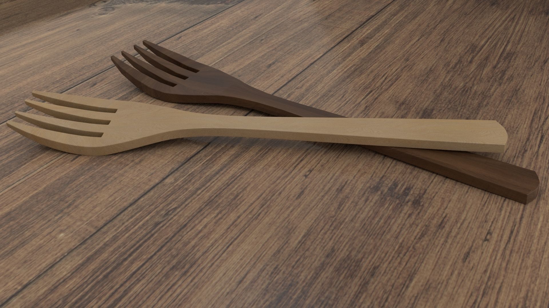 Wooden Fork Low-poly 3D model_24