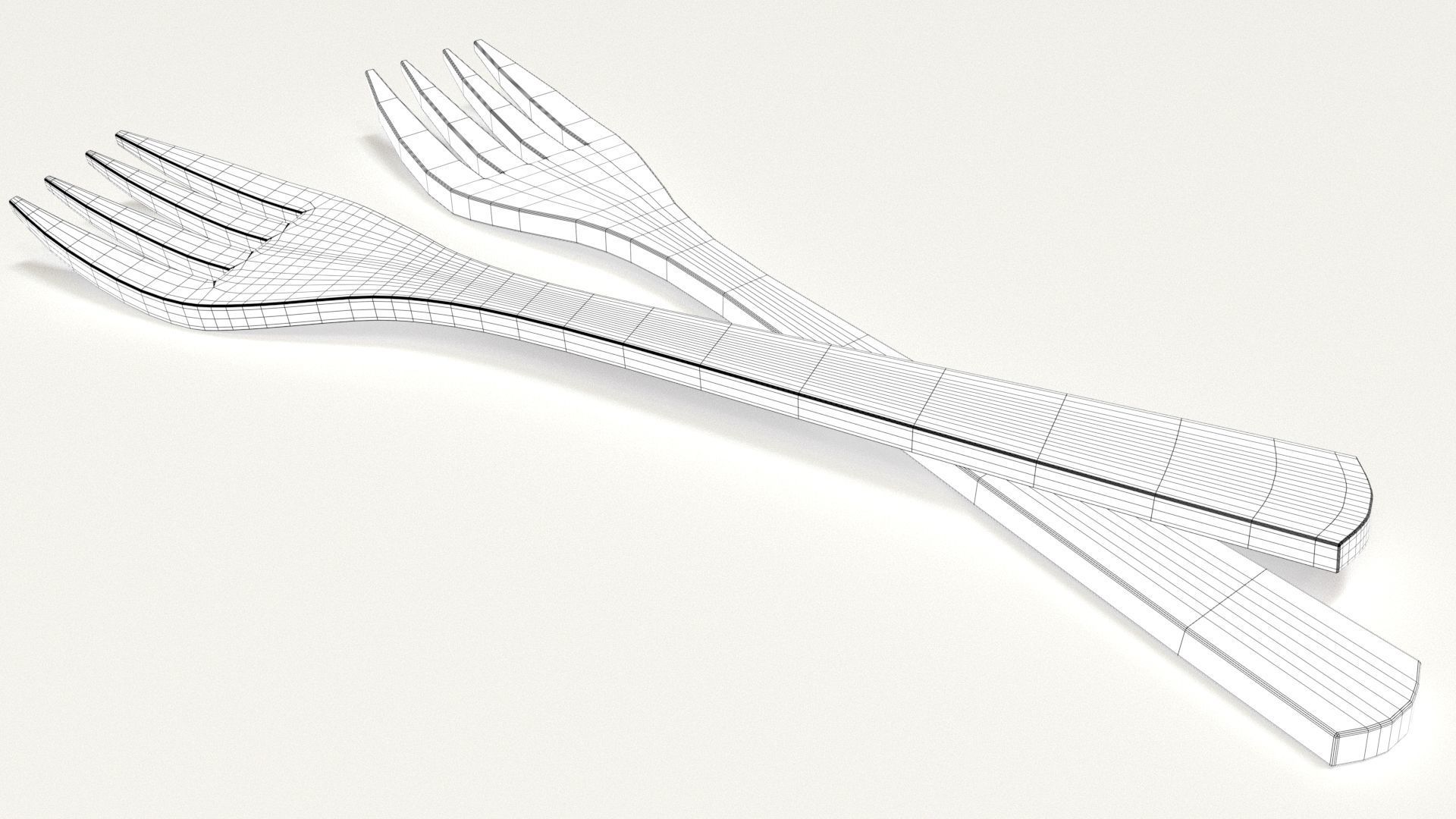 Wooden Fork Low-poly 3D model_7