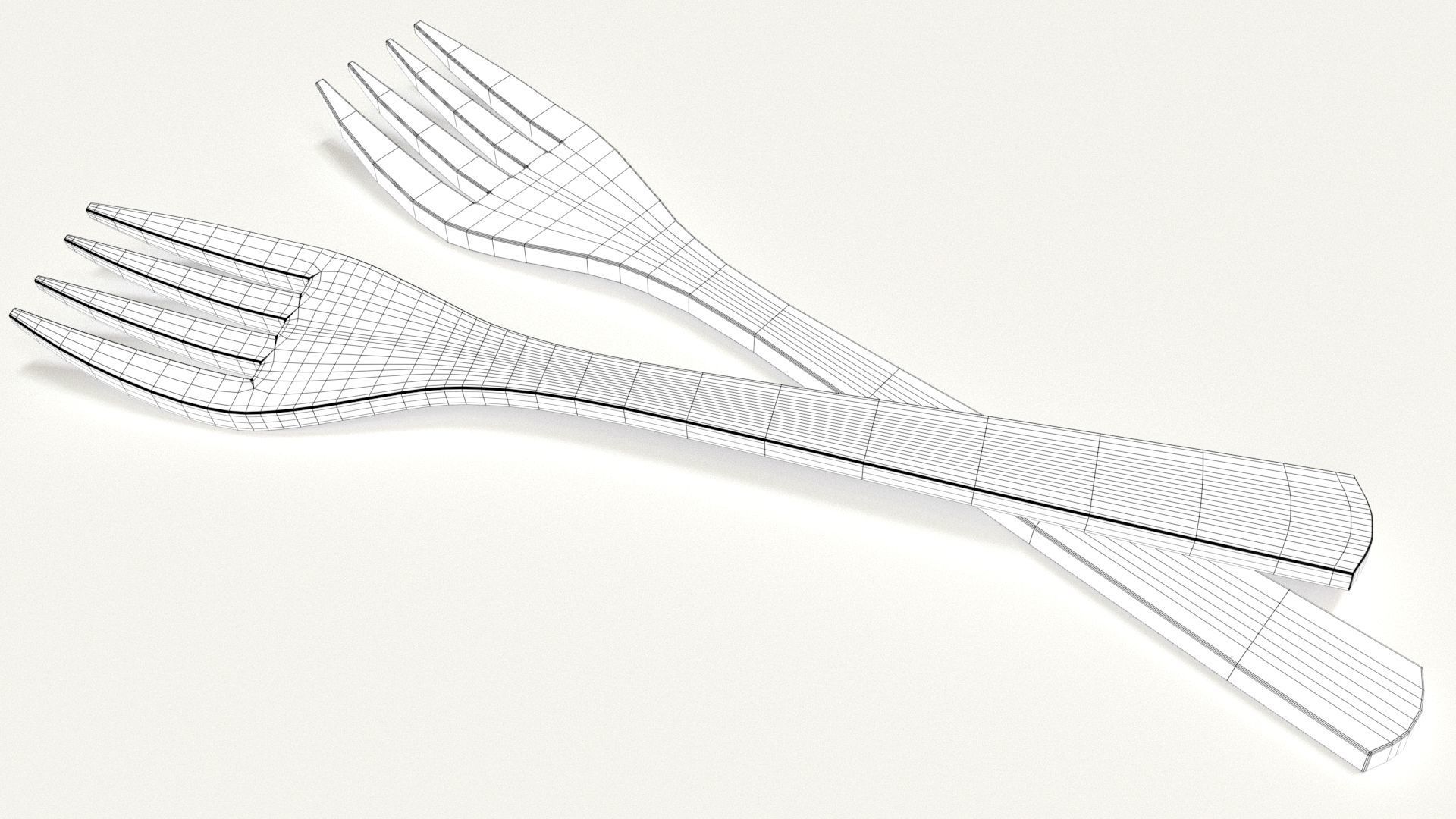 Wooden Fork Low-poly 3D model_5