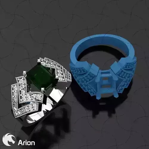 V ring with Emerald cut stone 3D print model