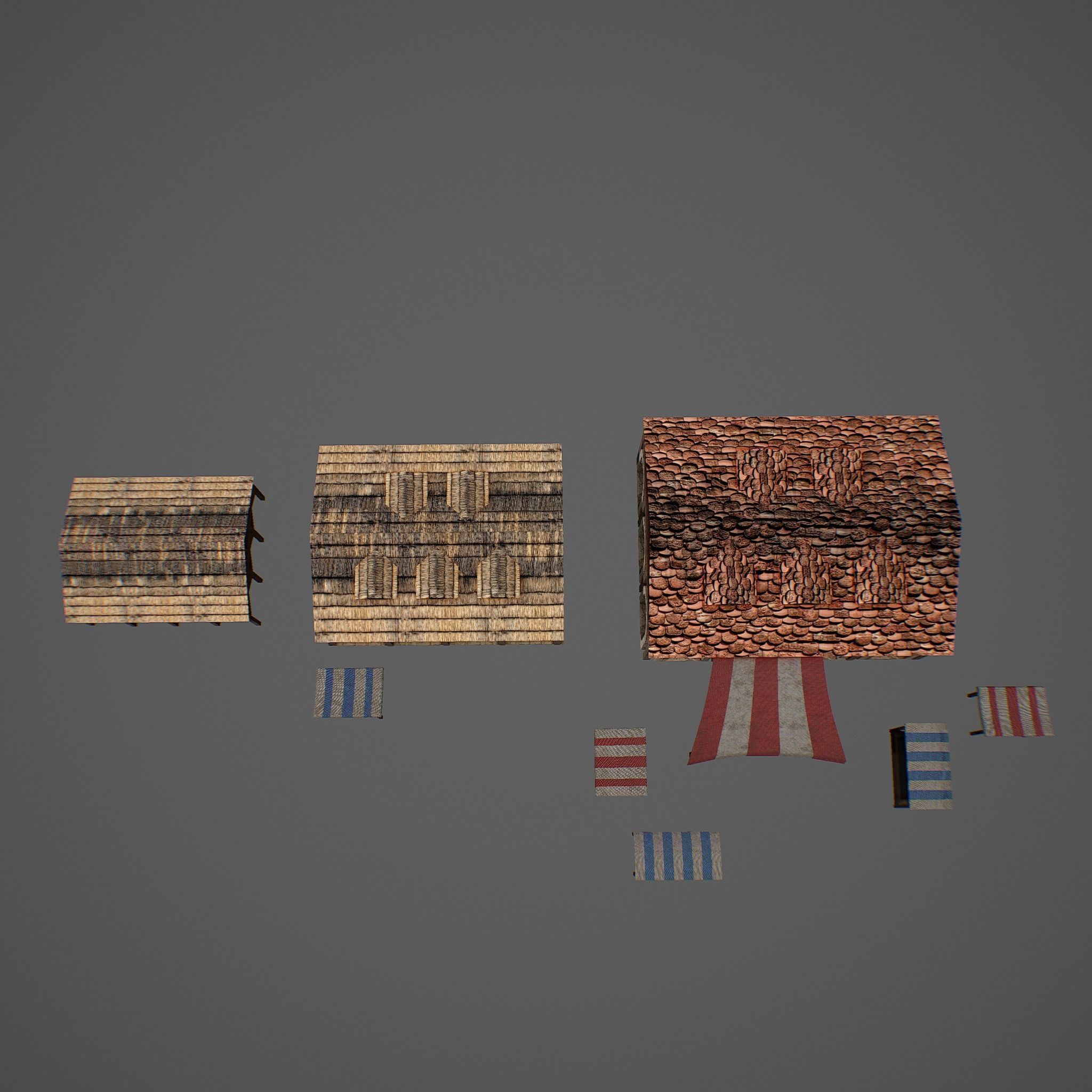 Market old building with roof Low-poly 3D model_6