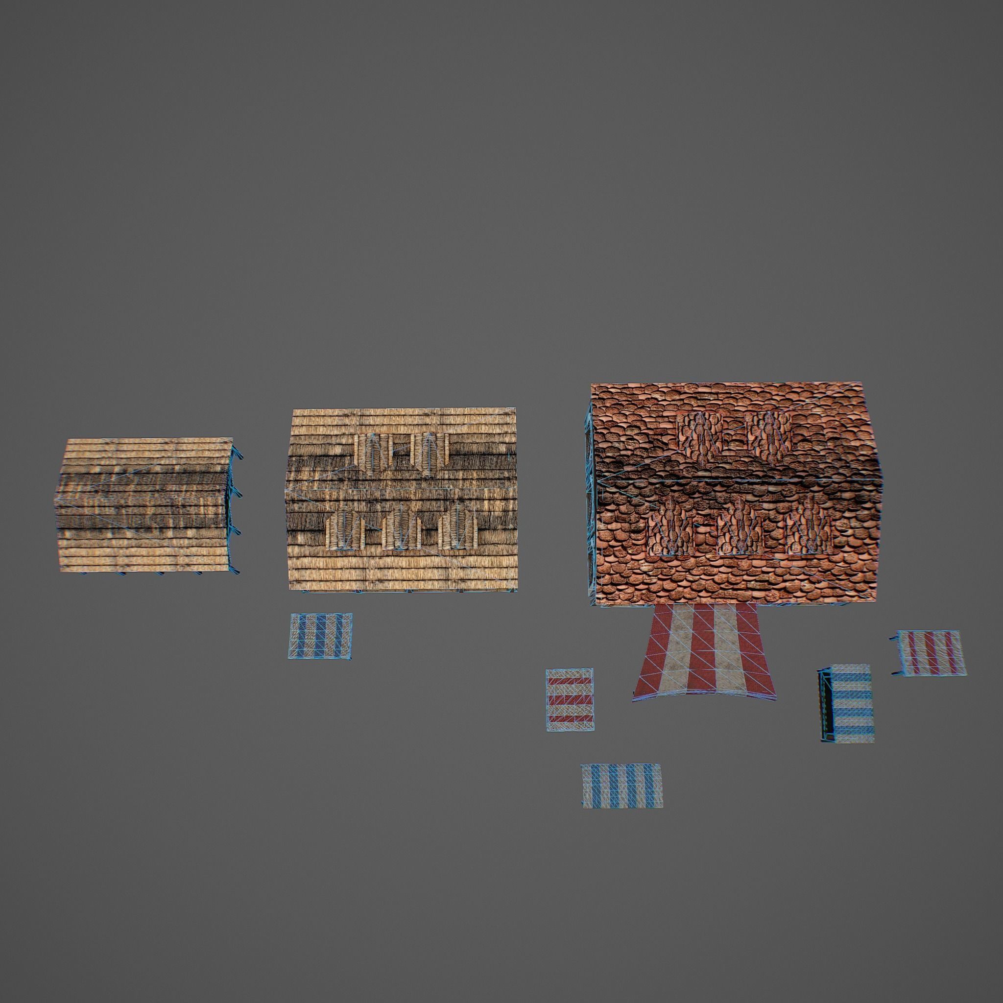 Market old building with roof Low-poly 3D model_8