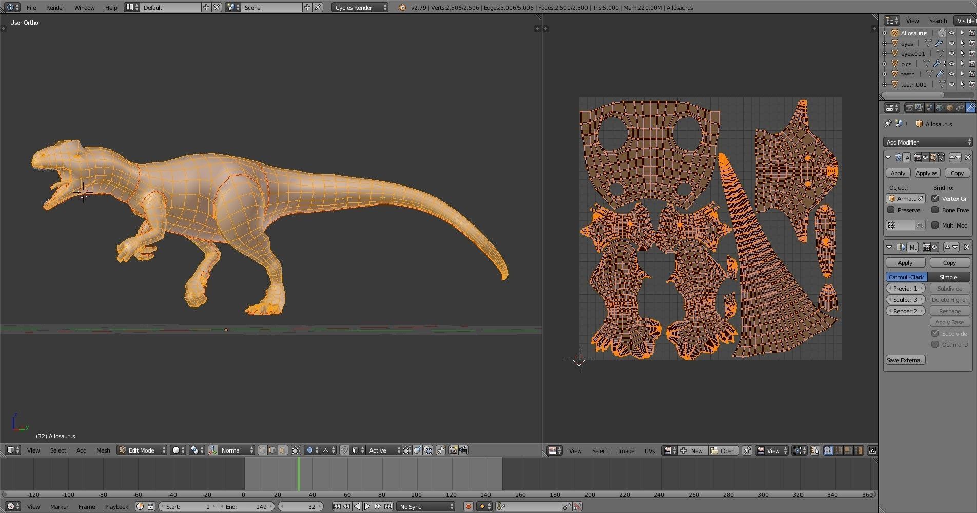 Allosaurus dinosaur Low-poly 3D model_2