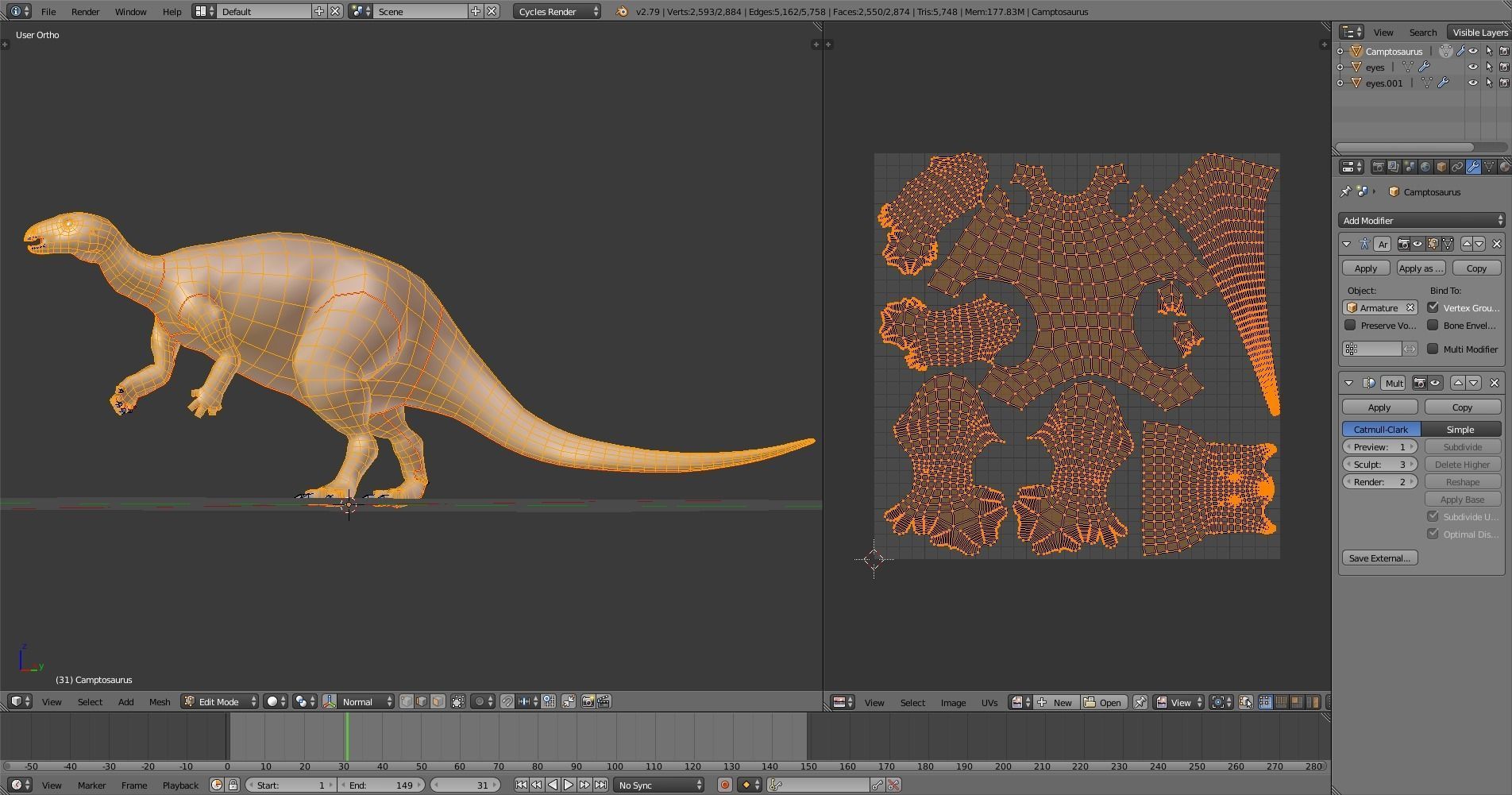 Camptosaurus dinosaur Low-poly 3D model_2