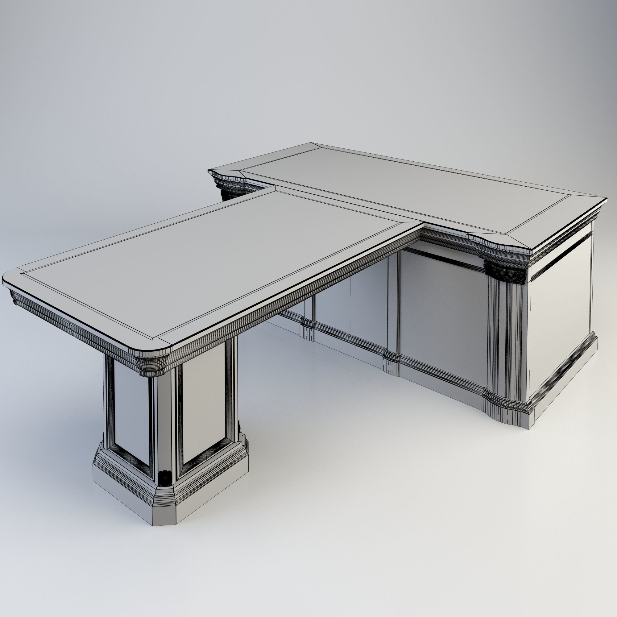 Furniture collection set of wooden office 3D model_8