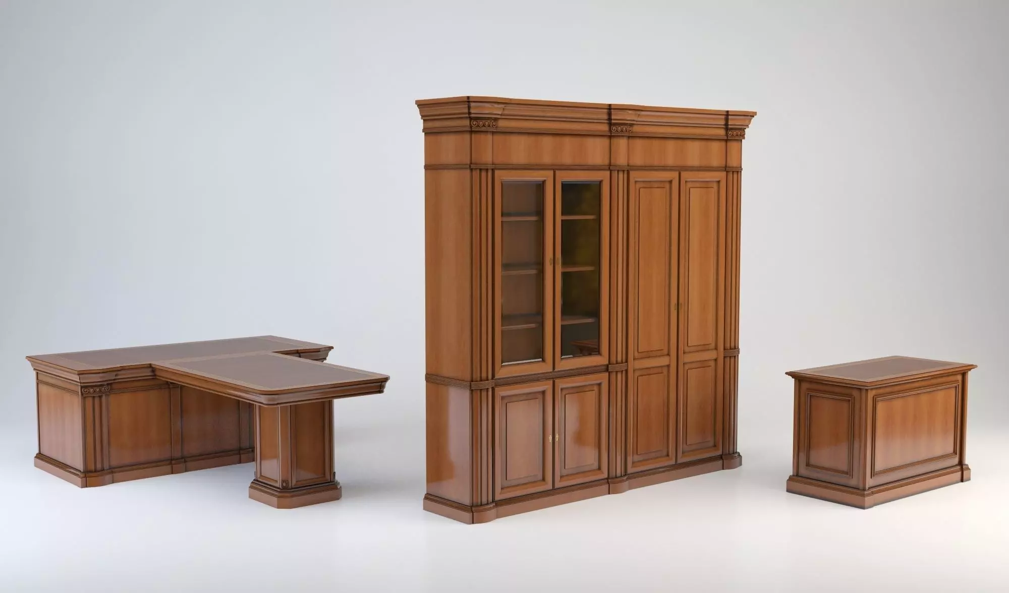 Furniture collection set of wooden office 3D model