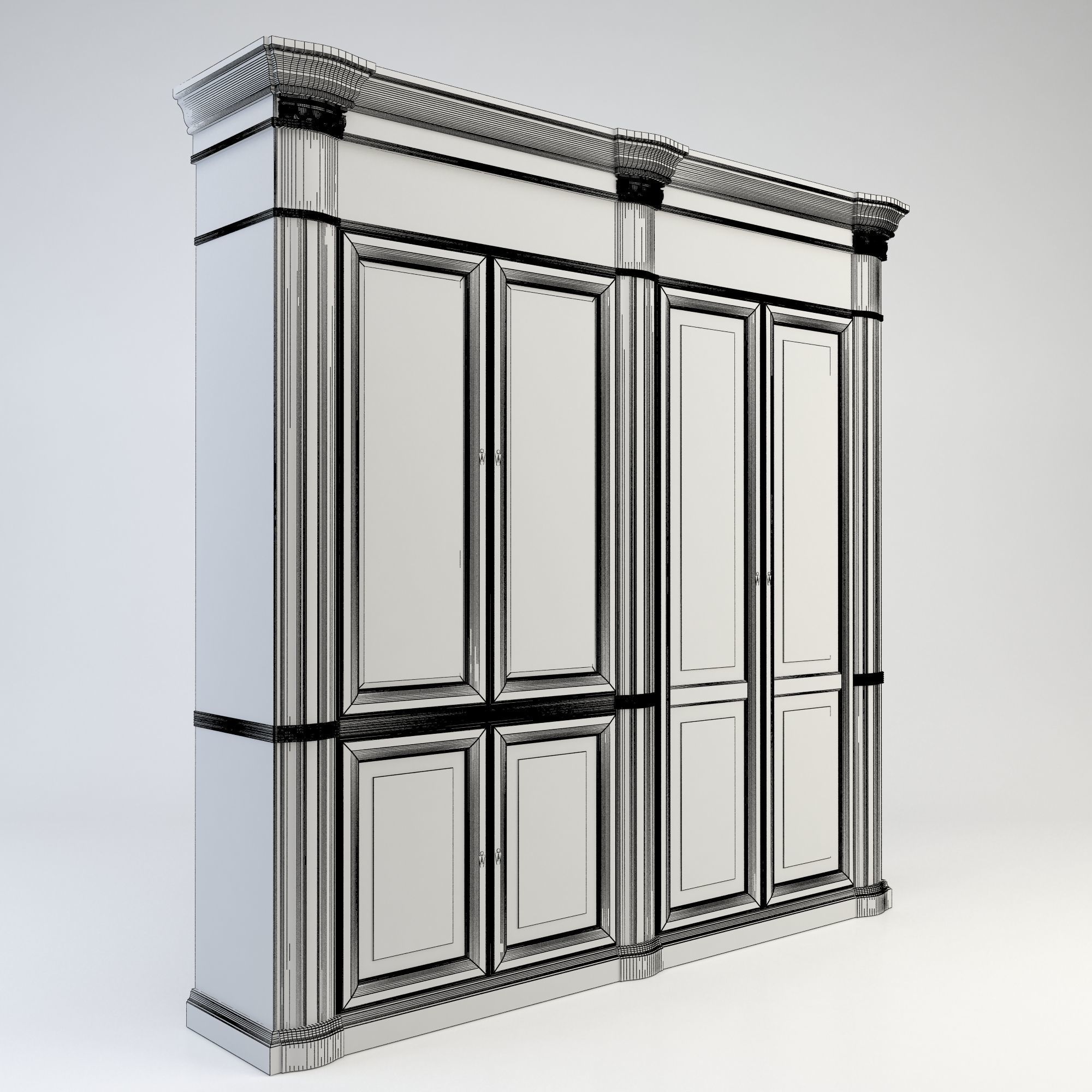 Furniture collection set of wooden office 3D model_3