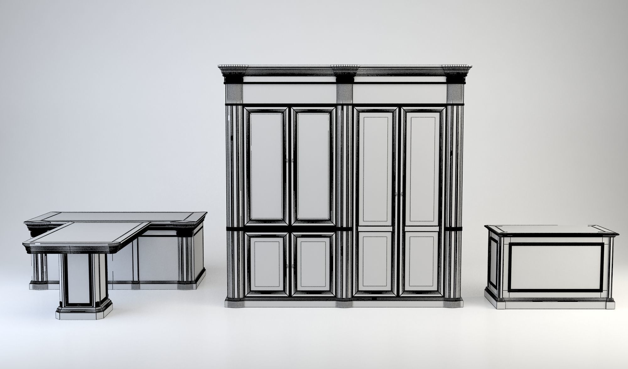 Furniture collection set of wooden office 3D model