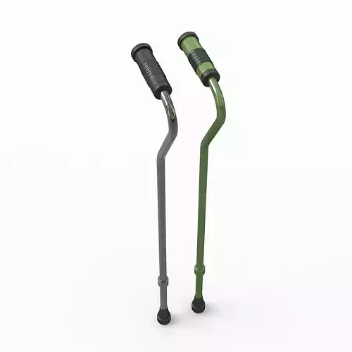 Cane 1 pair of crutches 3D model