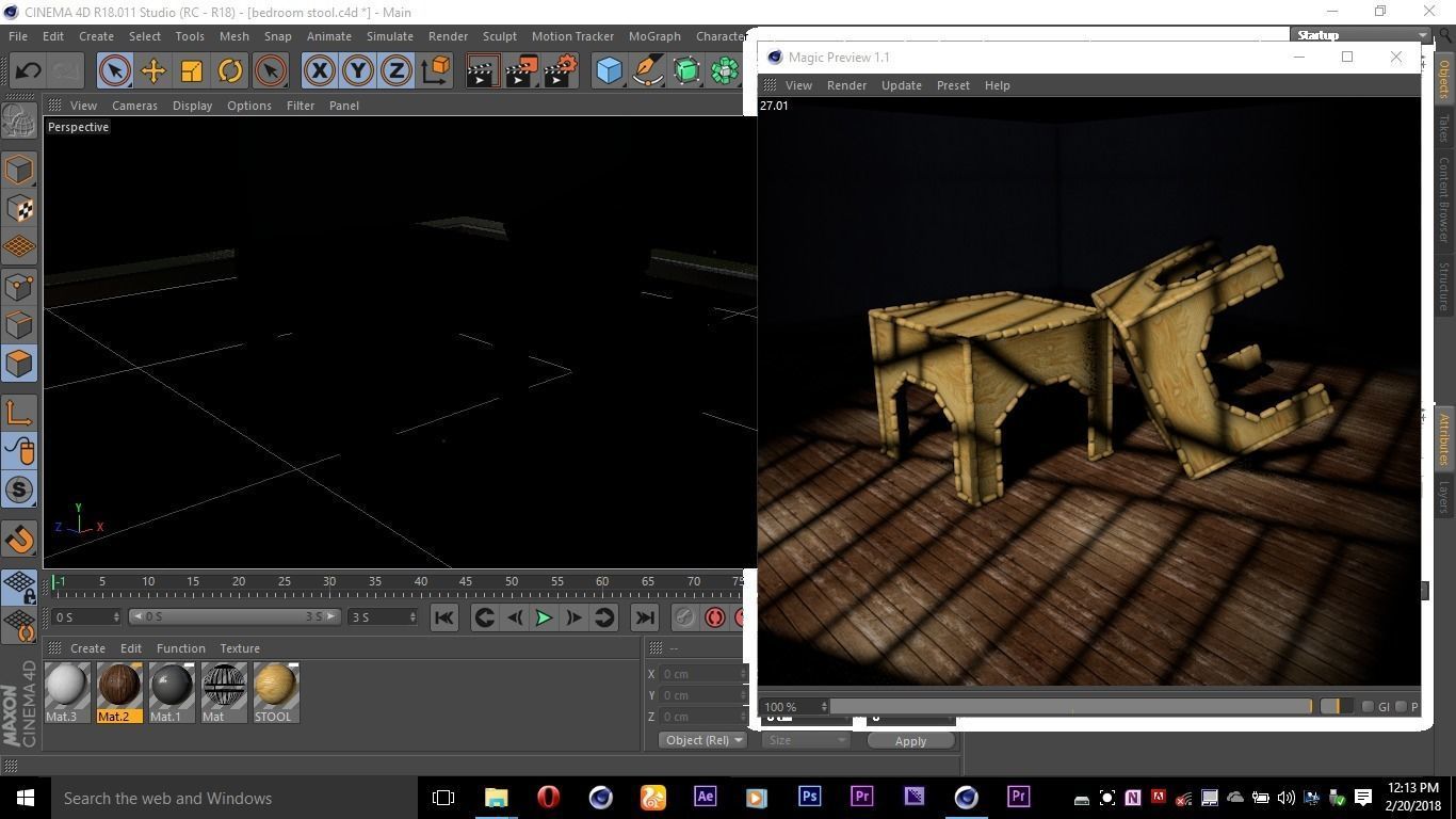 Bedroom stool Low-poly 3D model_4
