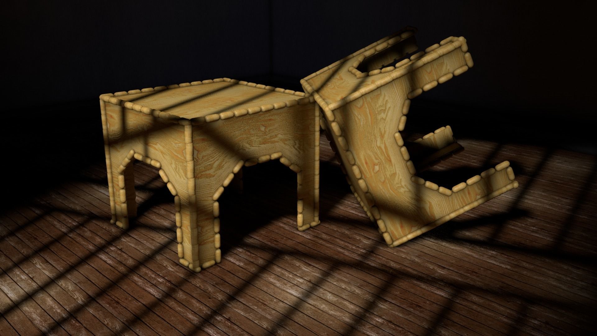 Bedroom stool Low-poly 3D model_2