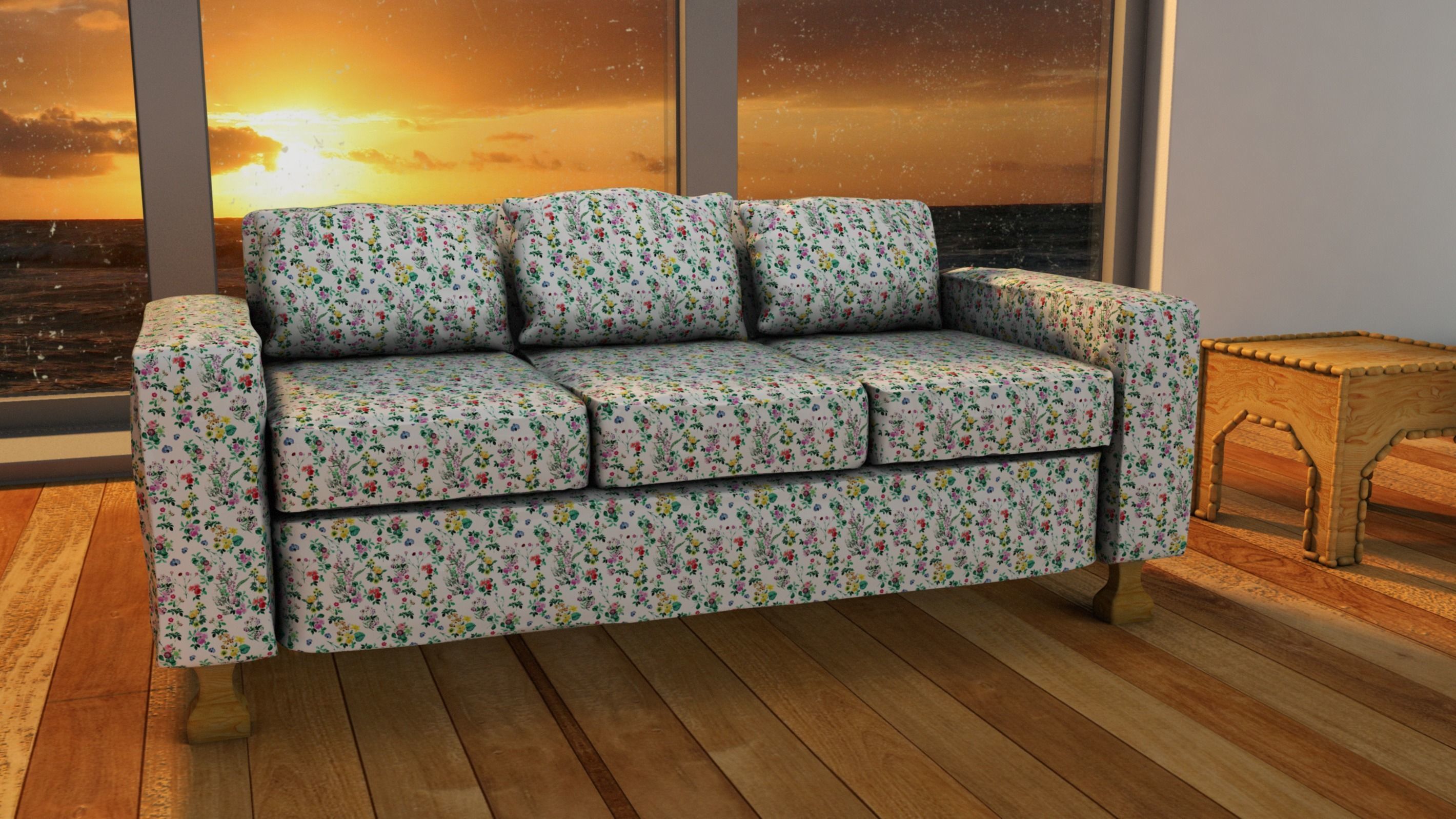 Sofa with sculpted creases Low-poly 3D model_3