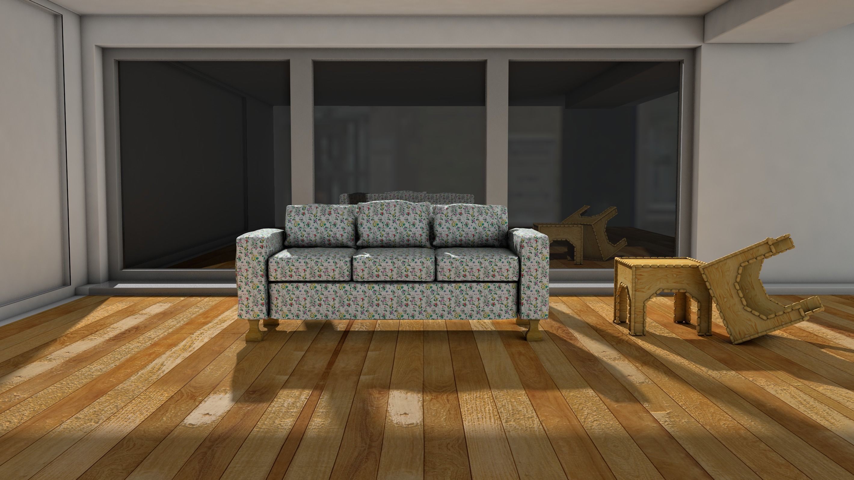 Sofa with sculpted creases Low-poly 3D model_4