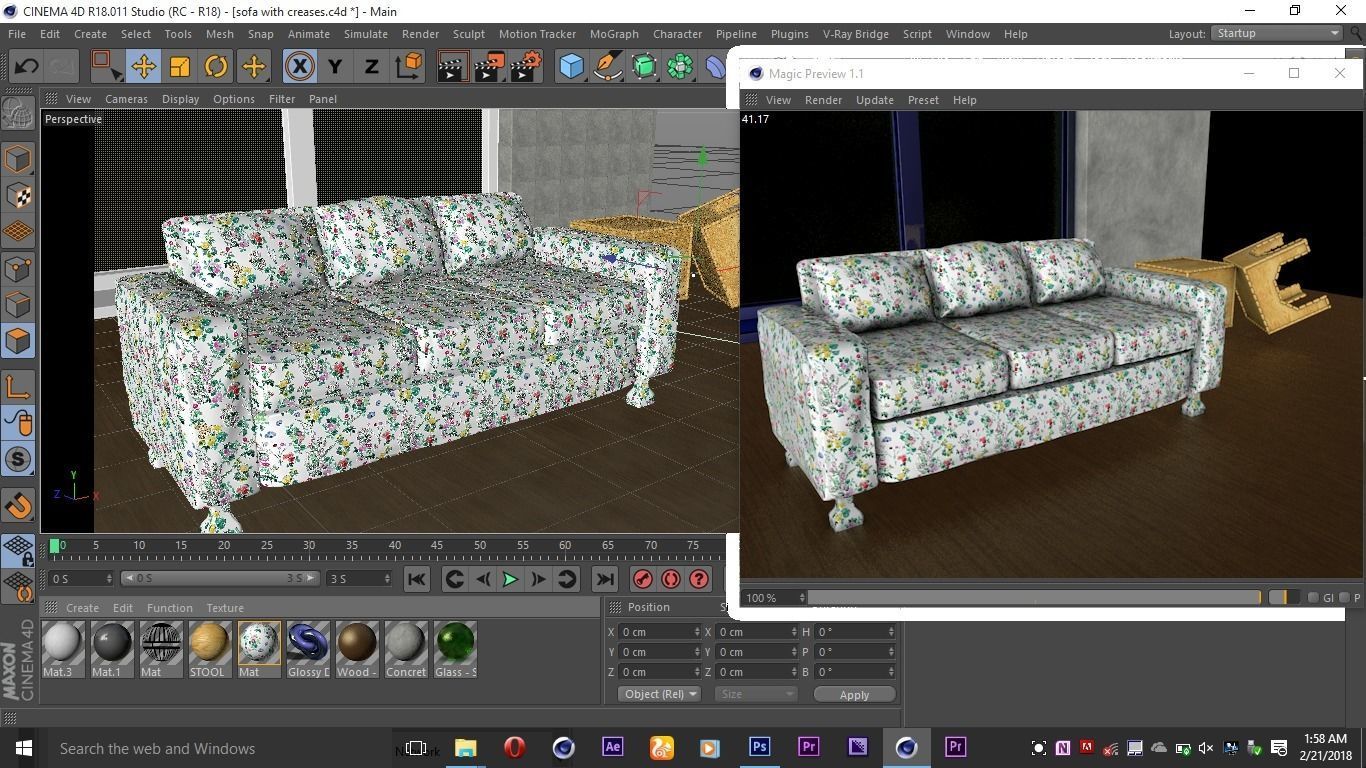 Sofa with sculpted creases Low-poly 3D model_2