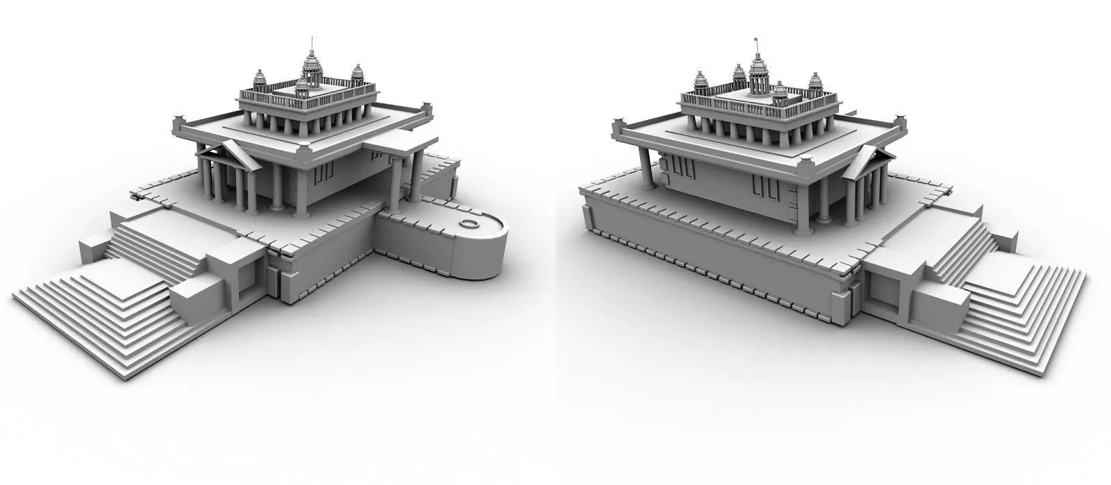 Temple Modeling in Maya Low-poly 3D model_0