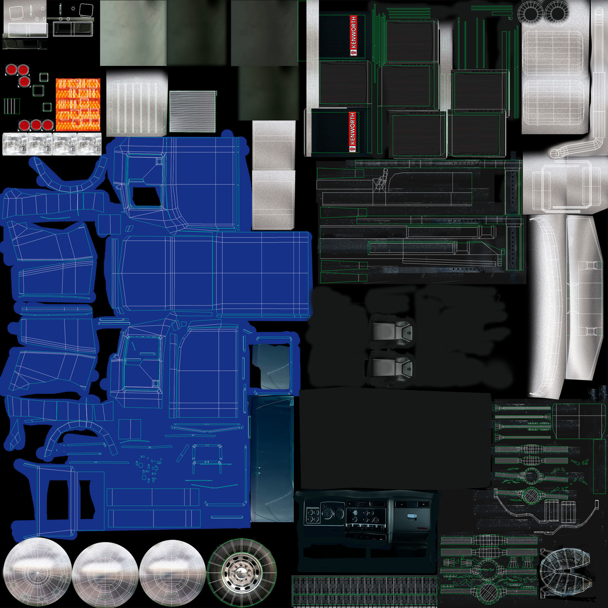semi truck heavy duty american design low poly Low-poly 3D model_10