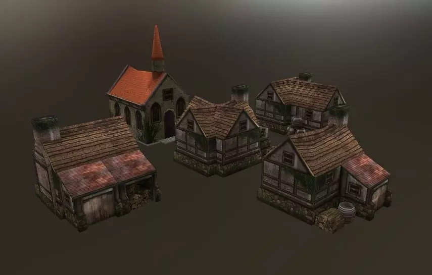 Lowpoly Medieval Houses Low-poly 3D model_0