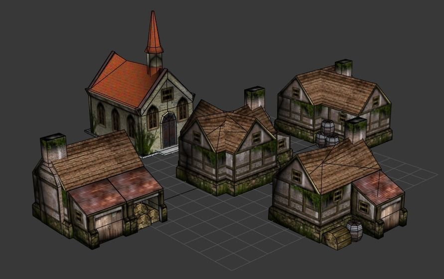 Lowpoly Medieval Houses Low-poly 3D model_2