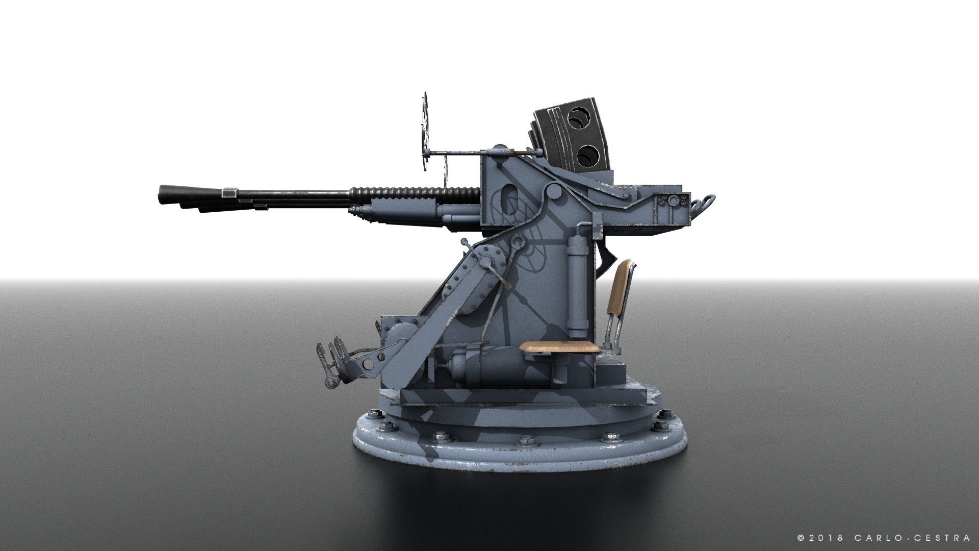 Japanese Type 96 25mm triple gun Low-poly 3D model_11