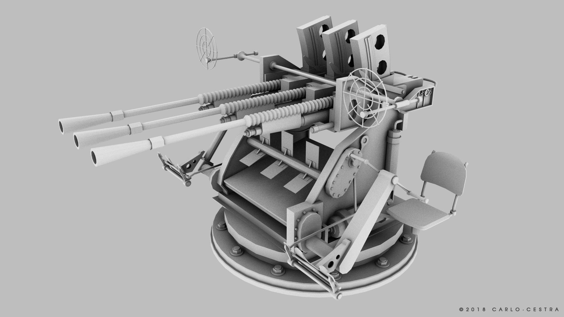 Japanese Type 96 25mm triple gun Low-poly 3D model_16