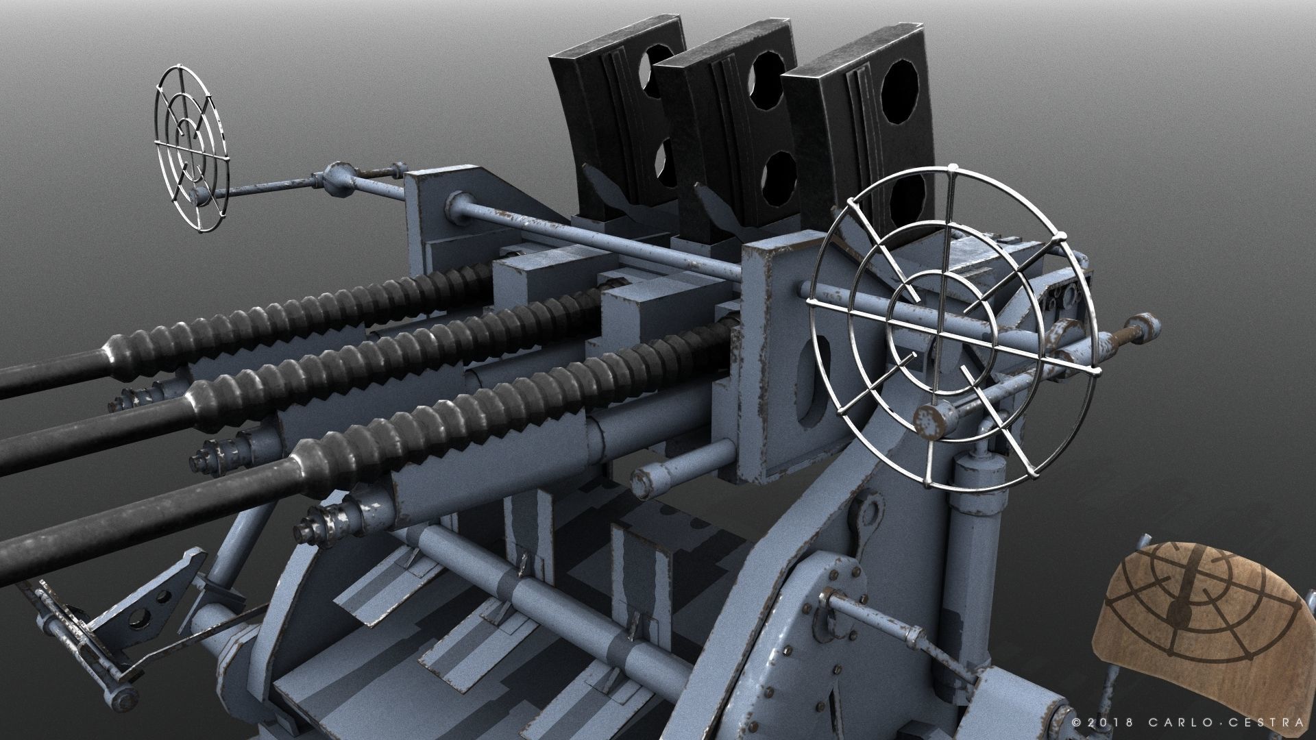 Japanese Type 96 25mm triple gun Low-poly 3D model_4