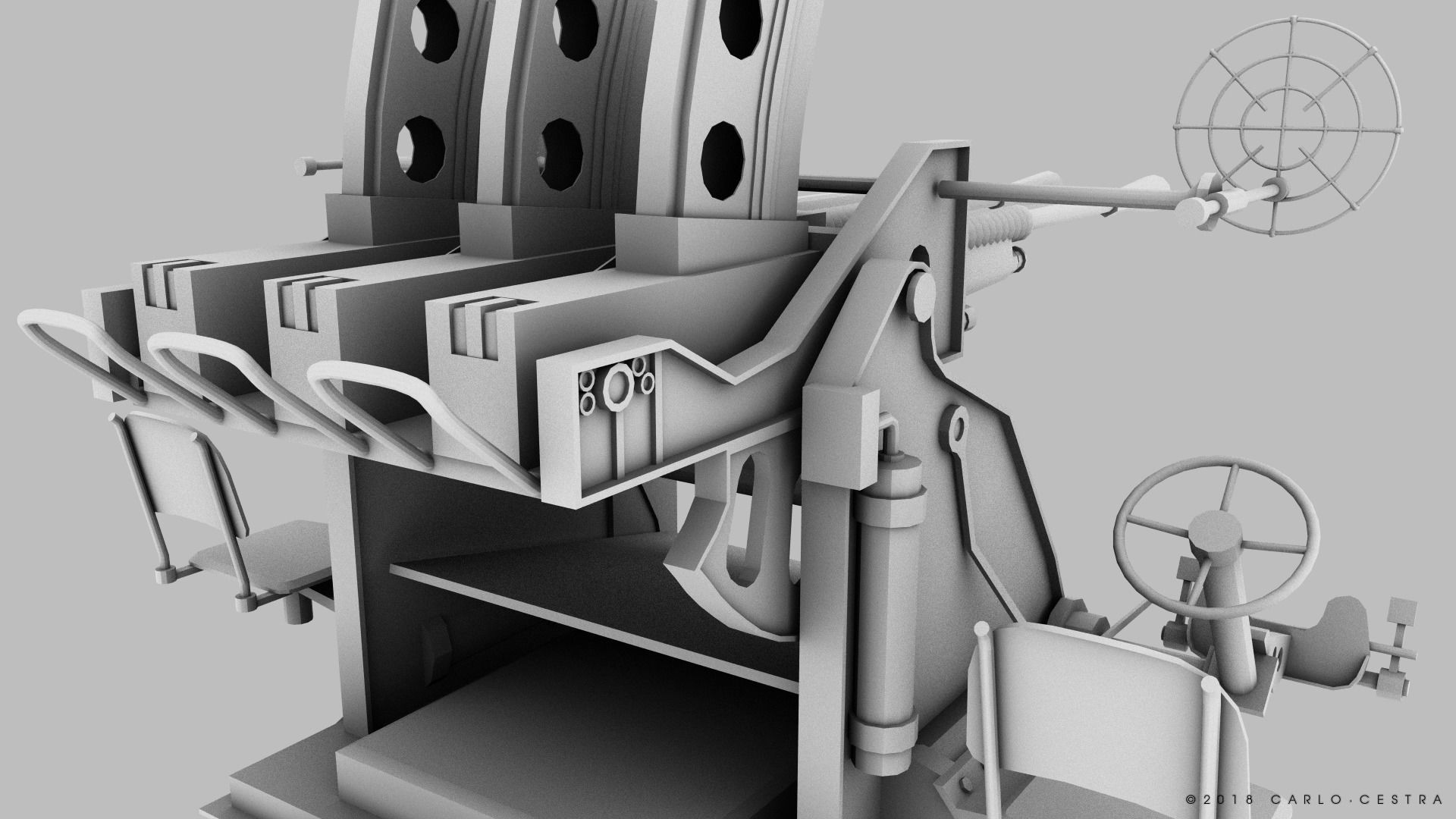 Japanese Type 96 25mm triple gun Low-poly 3D model_23