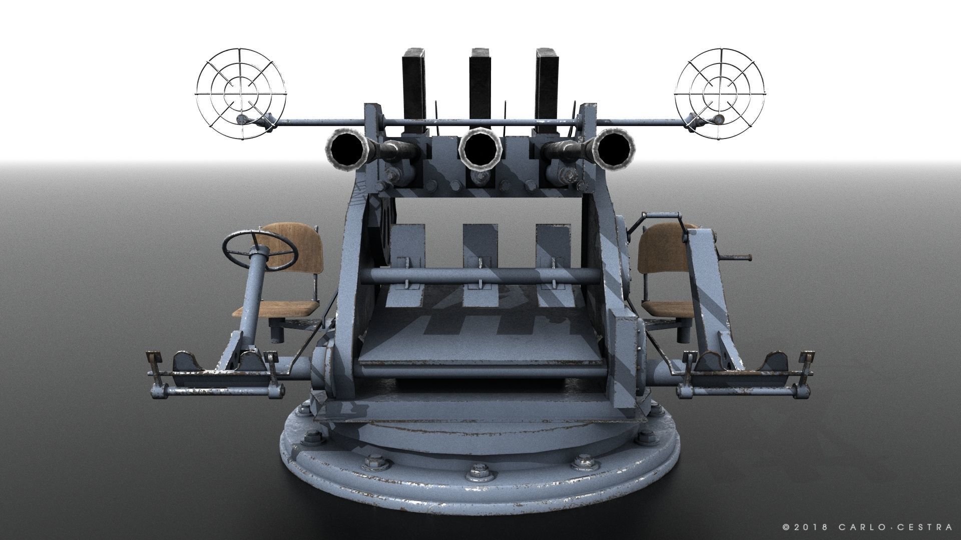 Japanese Type 96 25mm triple gun Low-poly 3D model_13