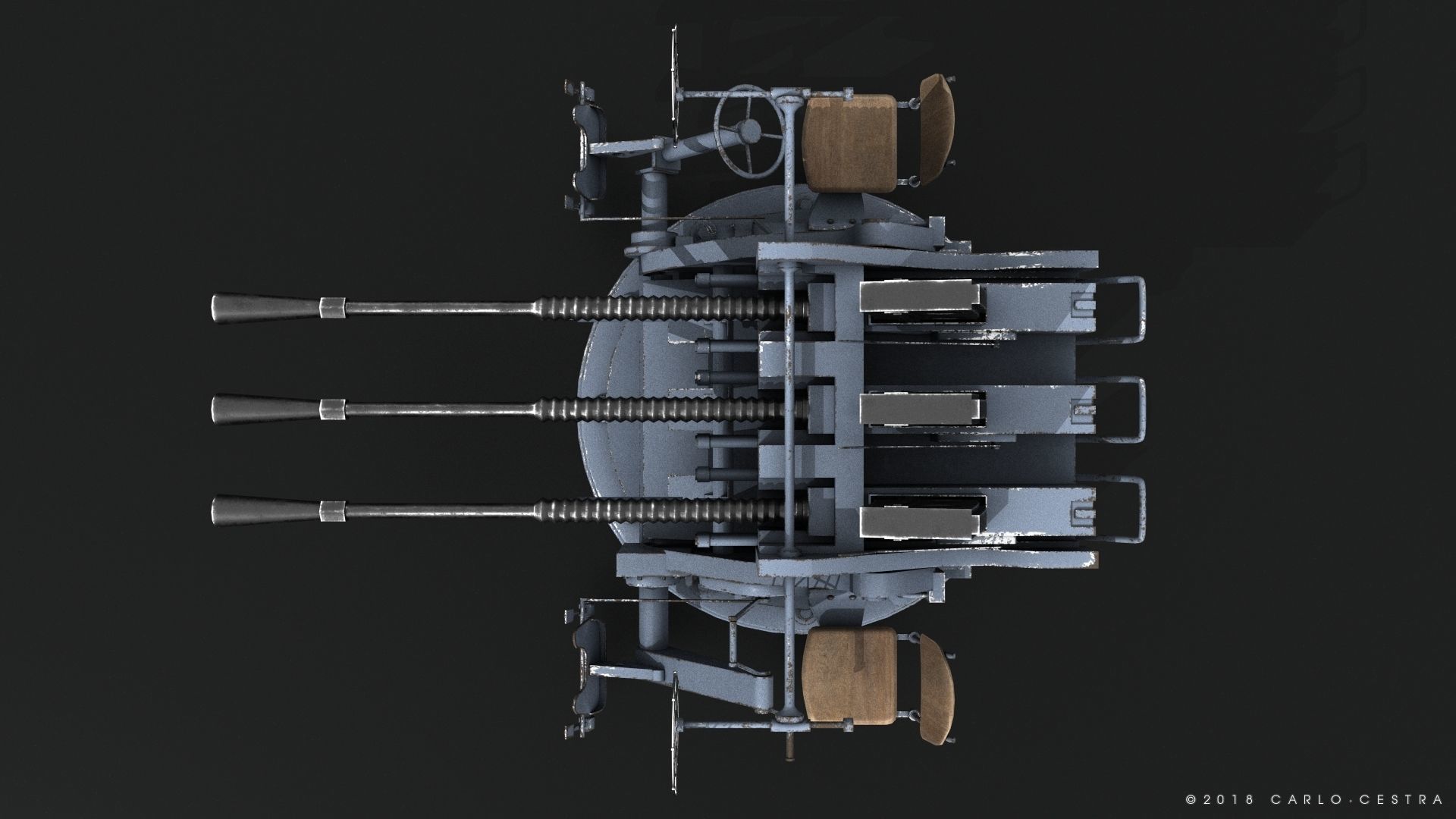 Japanese Type 96 25mm triple gun Low-poly 3D model_14