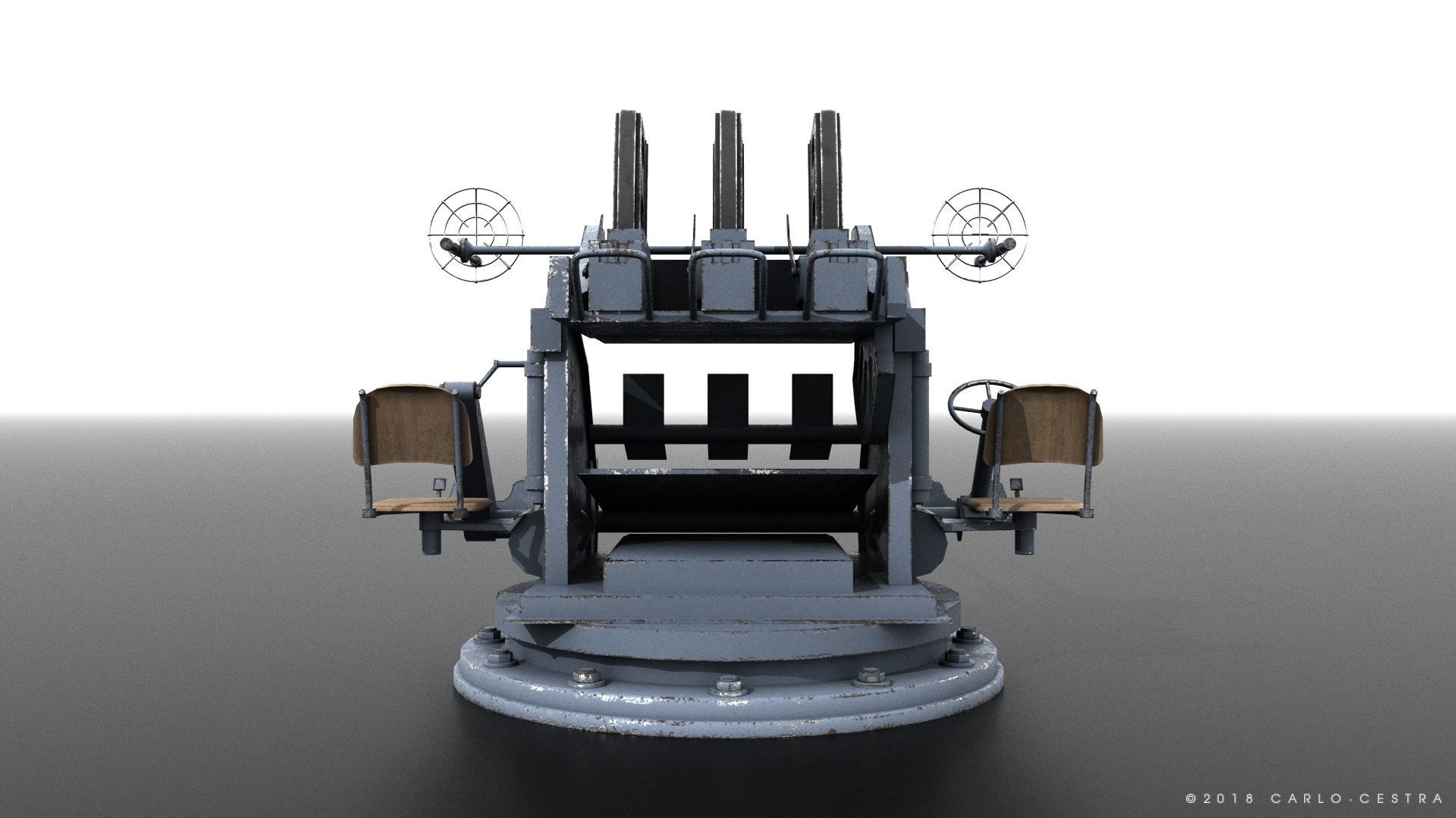 Japanese Type 96 25mm triple gun Low-poly 3D model_12