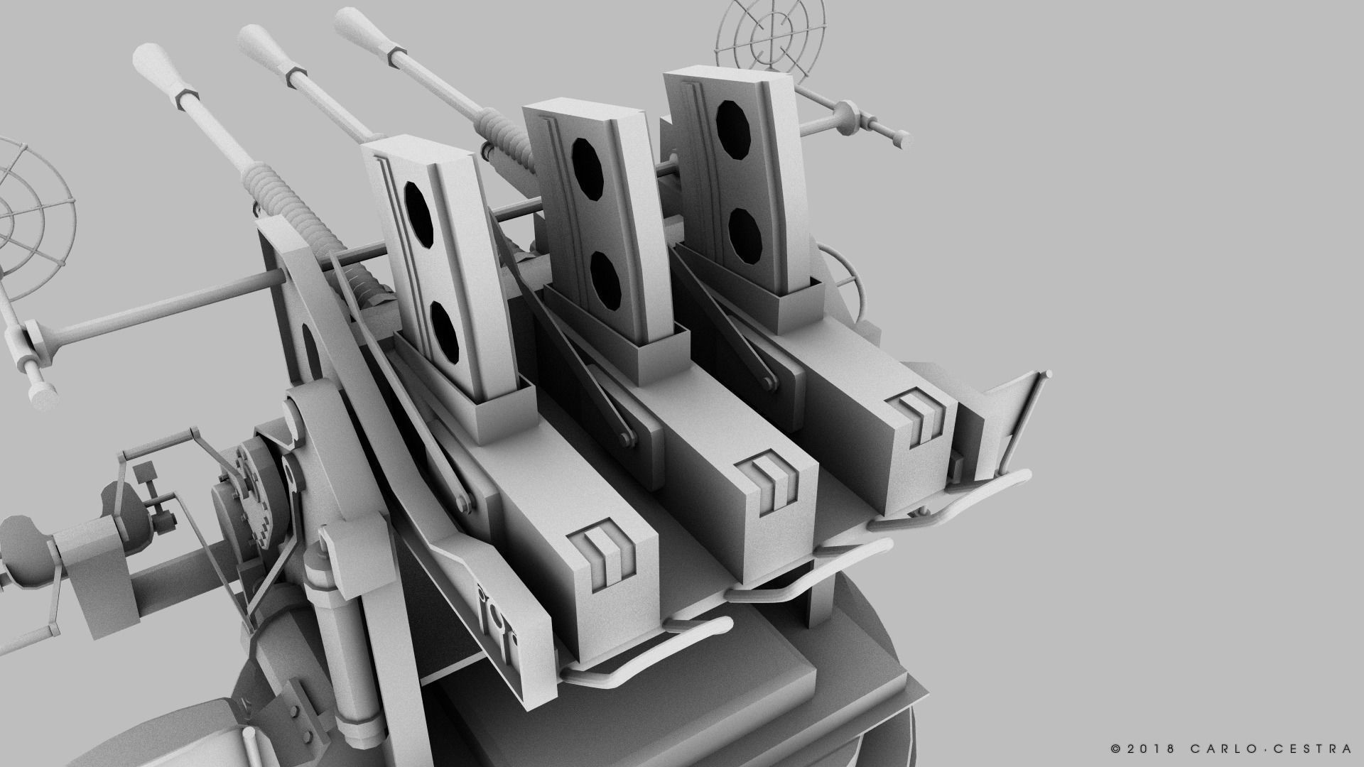 Japanese Type 96 25mm triple gun Low-poly 3D model_28