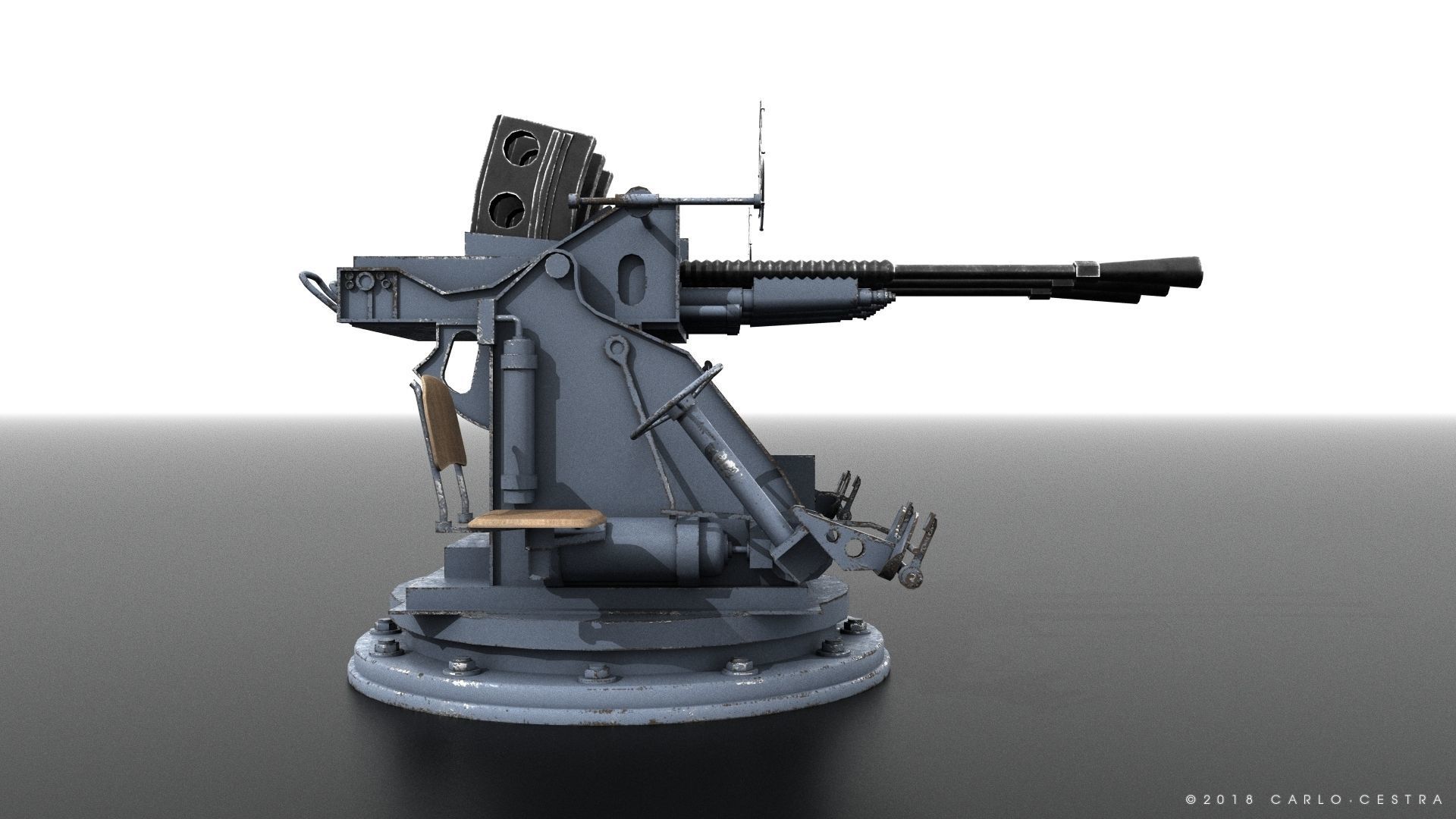 Japanese Type 96 25mm triple gun Low-poly 3D model_10
