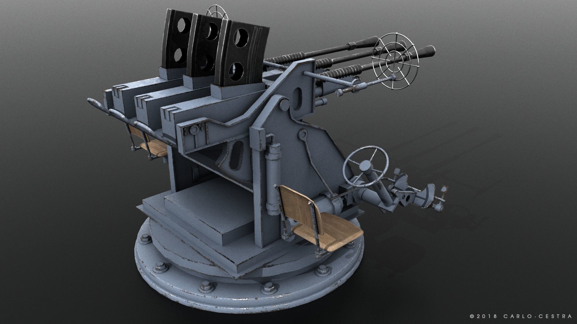 Japanese Type 96 25mm triple gun Low-poly 3D model_2