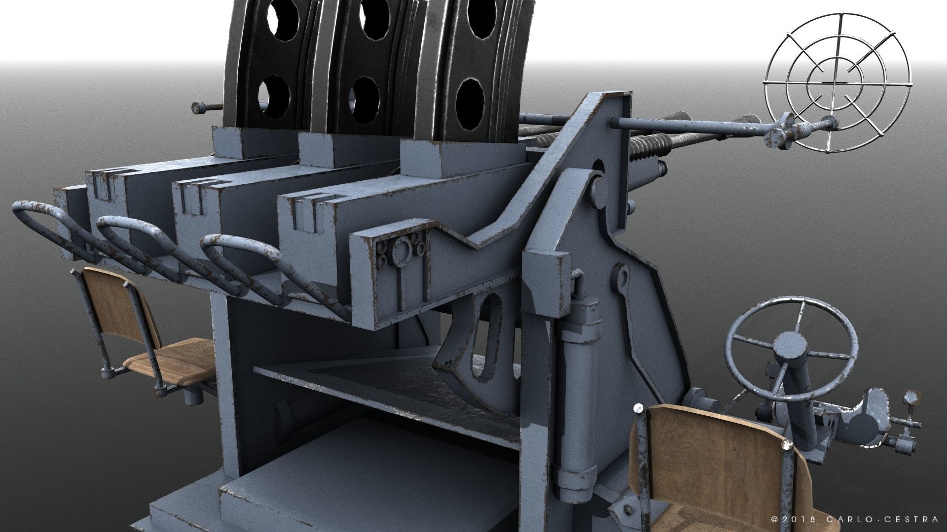 Japanese Type 96 25mm triple gun Low-poly 3D model_7