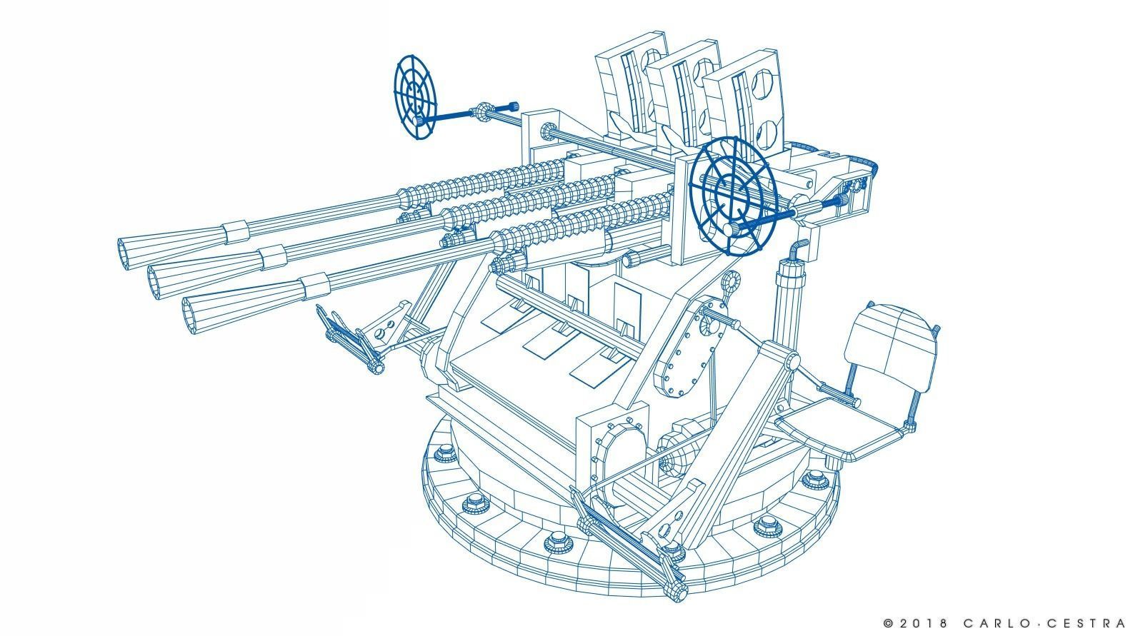 Japanese Type 96 25mm triple gun Low-poly 3D model_33