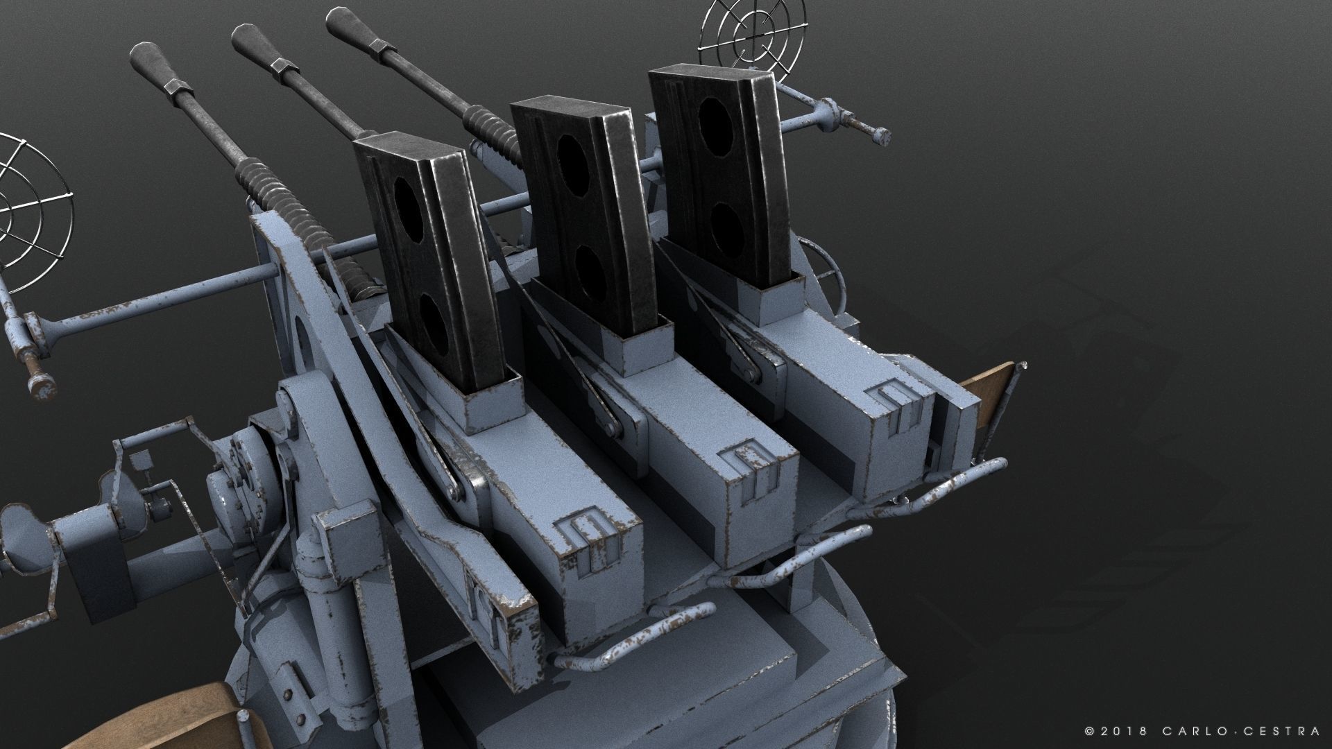 Japanese Type 96 25mm triple gun Low-poly 3D model_8