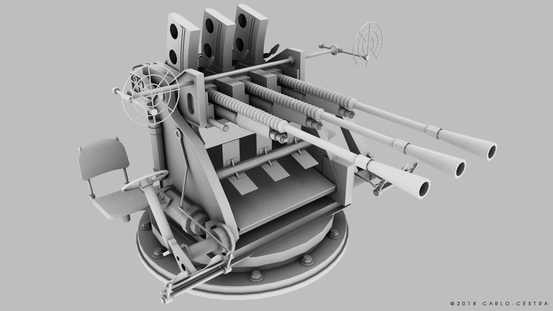 Japanese Type 96 25mm triple gun Low-poly 3D model_19