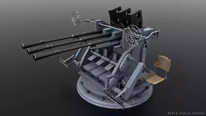 Japanese Type 96 25mm triple gun Low-poly 3D model