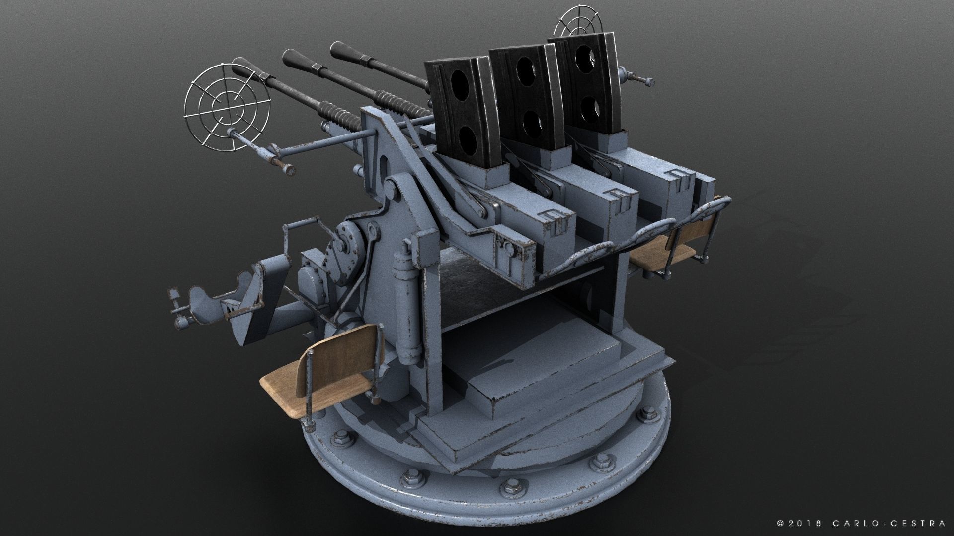 Japanese Type 96 25mm triple gun Low-poly 3D model_3