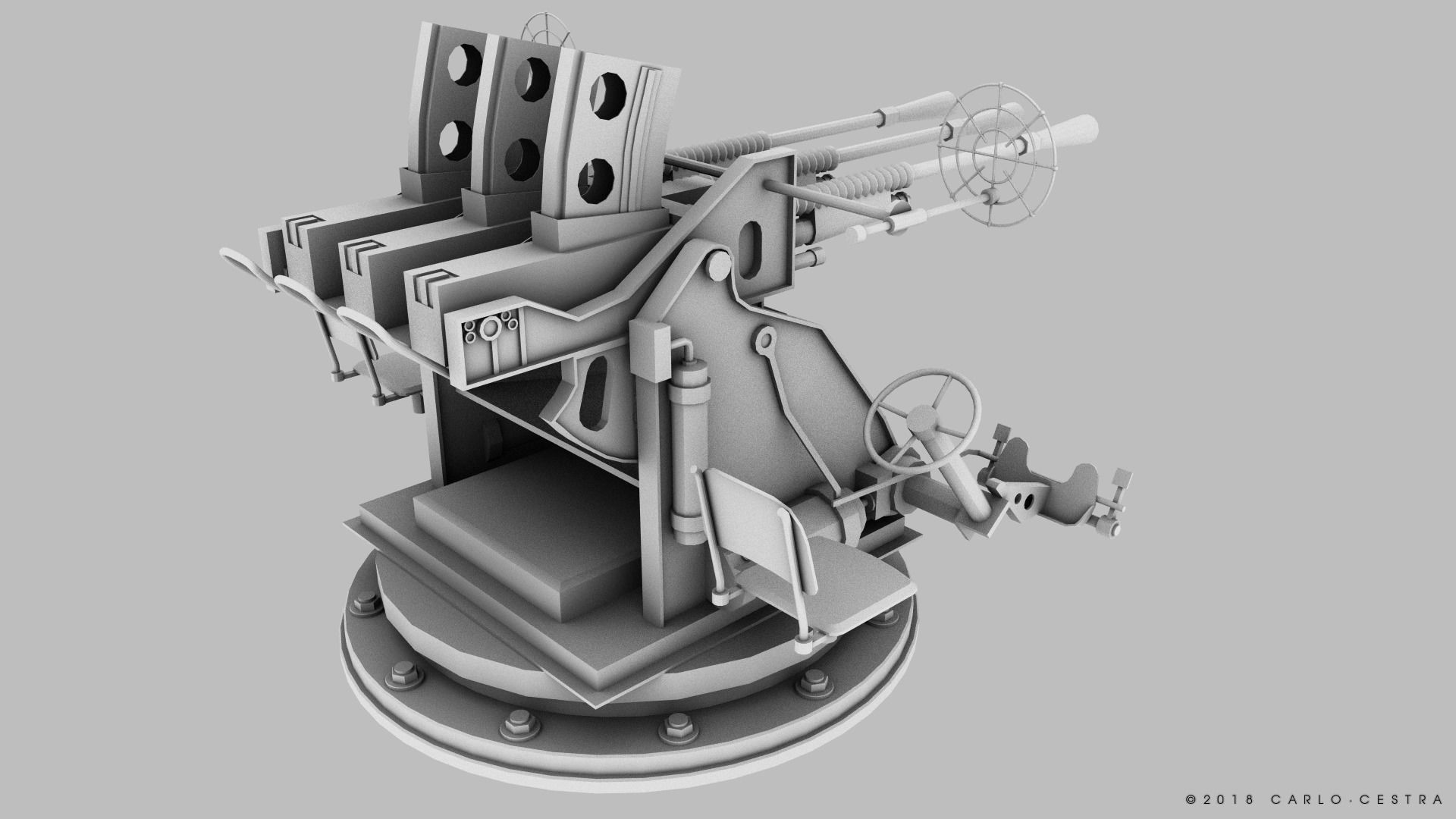 Japanese Type 96 25mm triple gun Low-poly 3D model_20