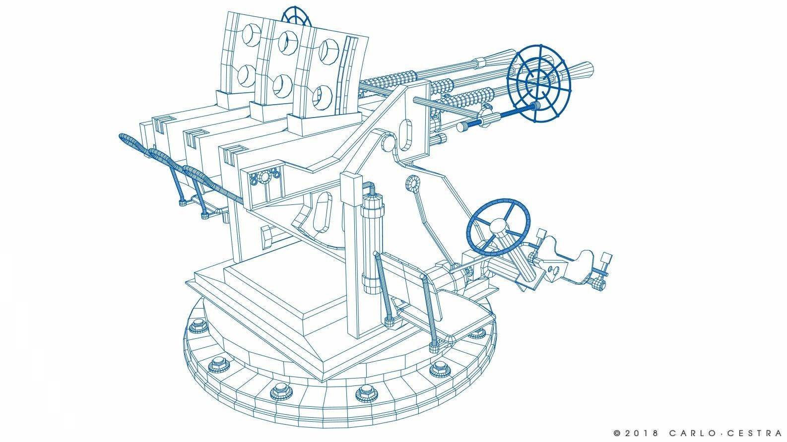 Japanese Type 96 25mm triple gun Low-poly 3D model_32