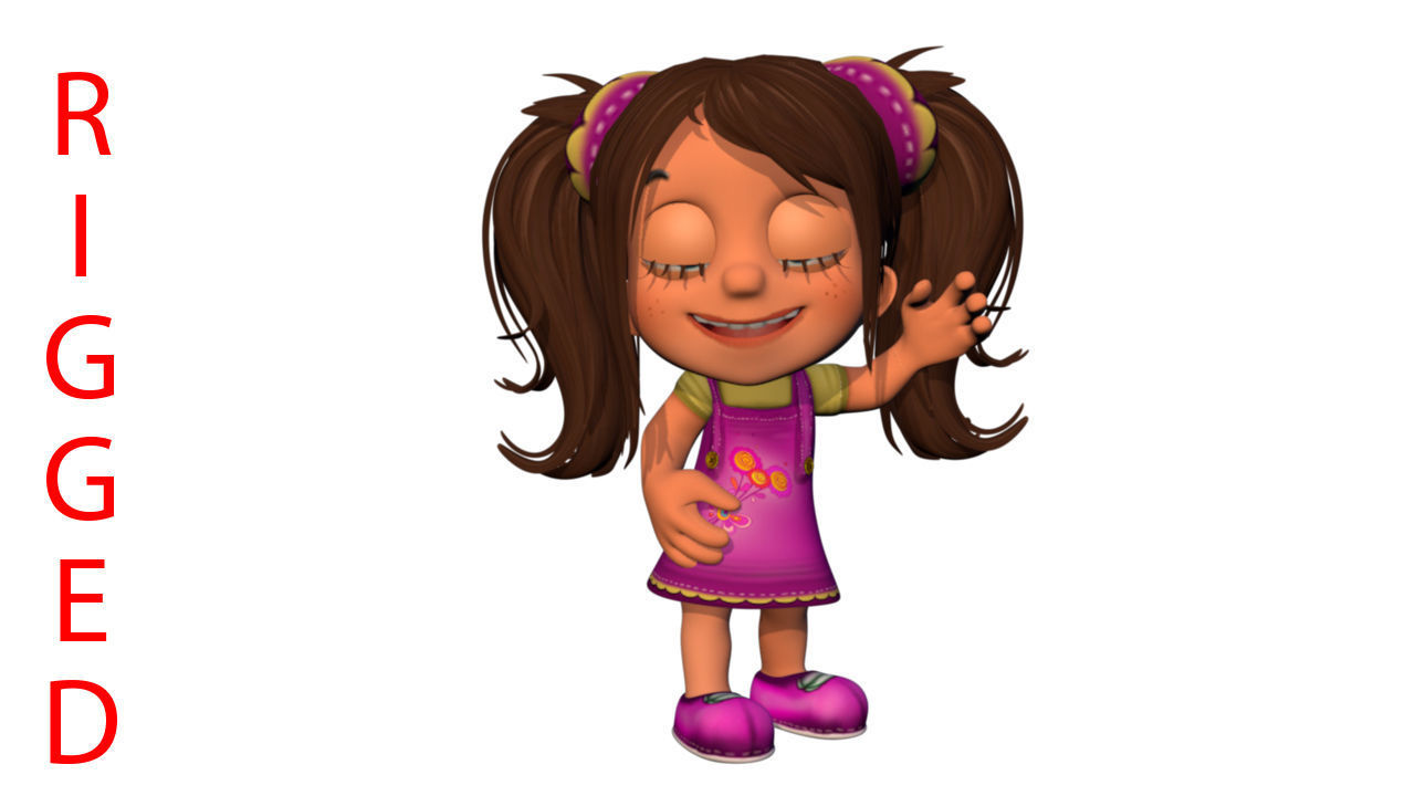 Cartoon rigged girl Low-poly 3D model_7