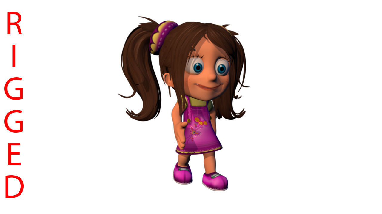 Cartoon rigged girl Low-poly 3D model_2