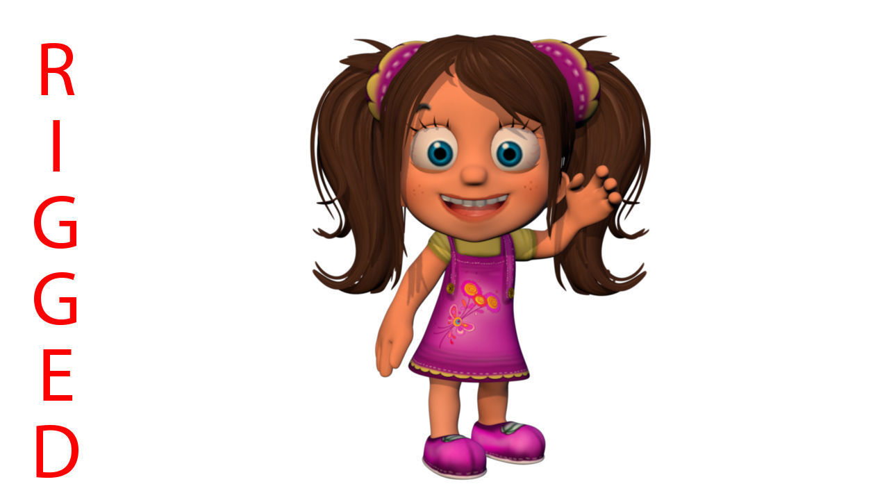 Cartoon rigged girl Low-poly 3D model_3
