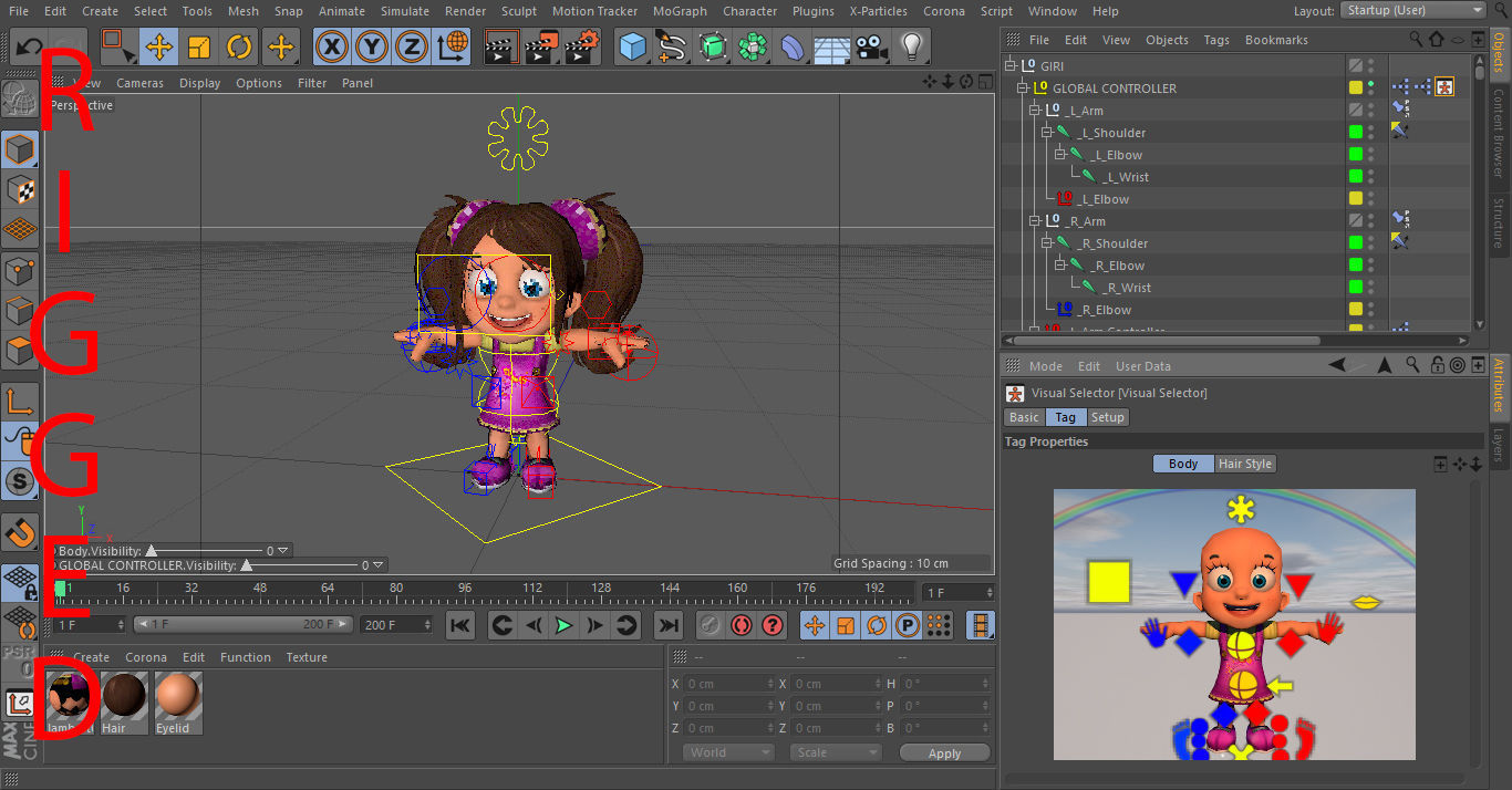 Cartoon rigged girl Low-poly 3D model_1
