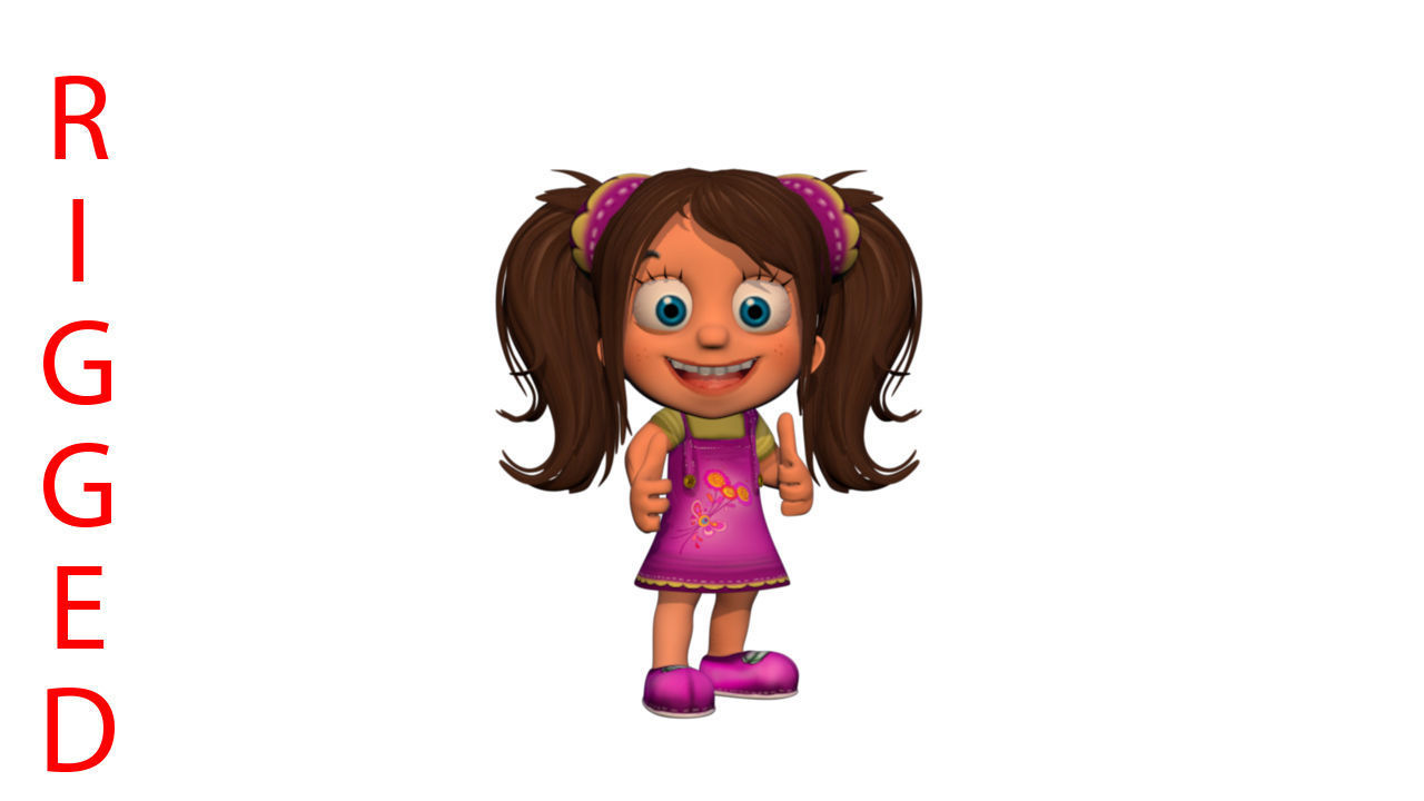 Cartoon rigged girl Low-poly 3D model_4