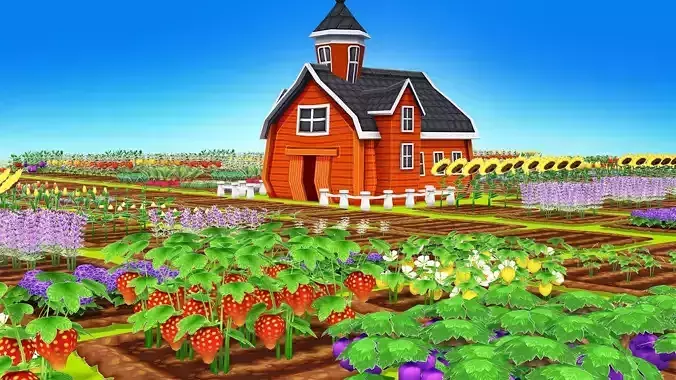 Happy Cartoon Field Low-poly 3D model