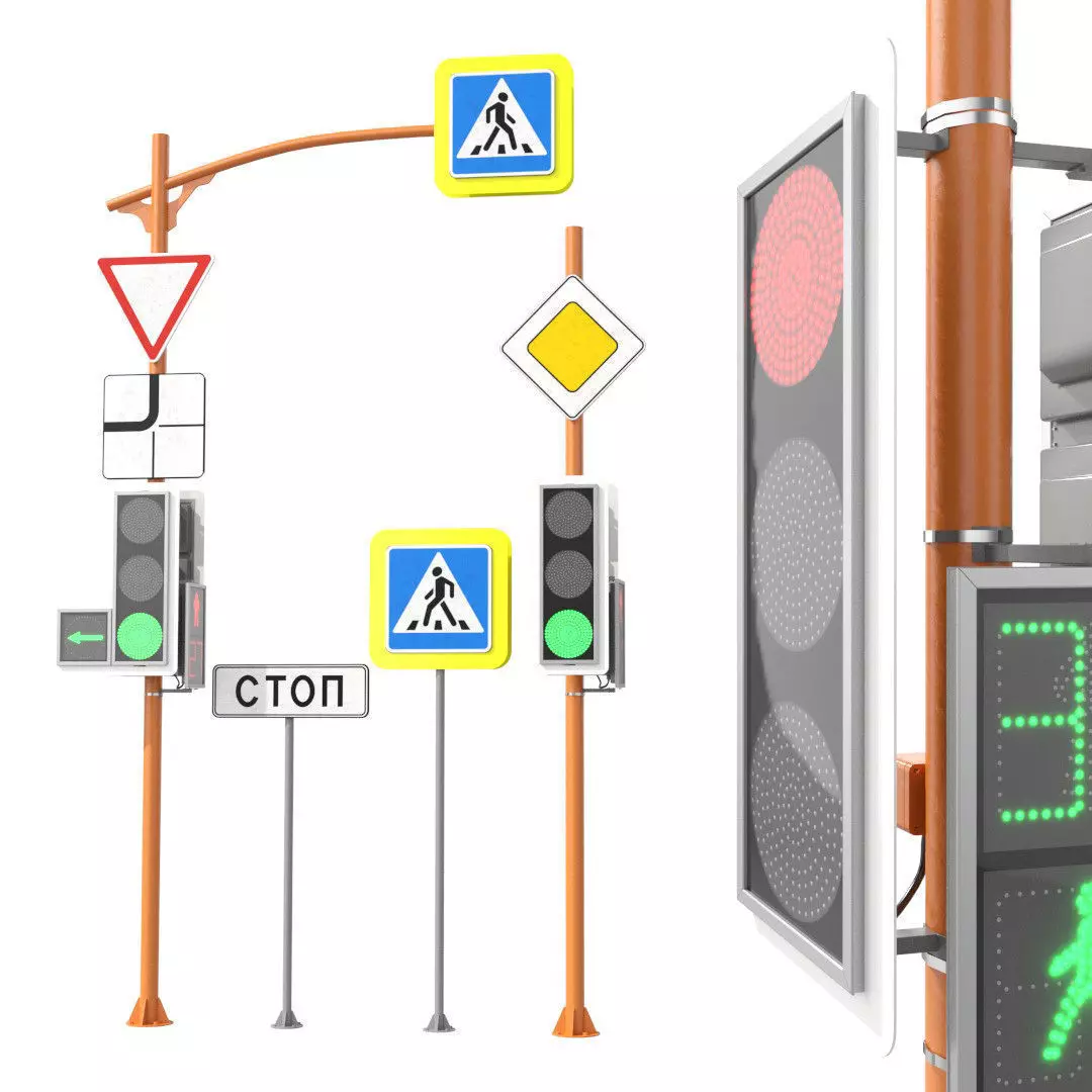 LED Traffic Light Low-poly 3D model_0